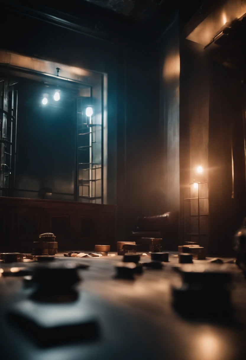 Modern escape room, spacious, bright lights