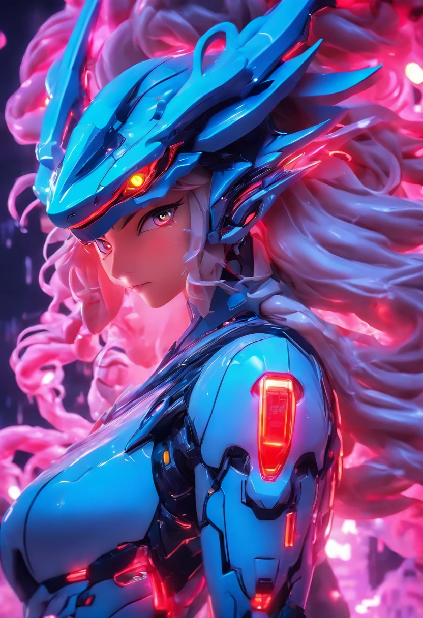 ChinesischDrache, (Blind Box Spielzeug Stil:1.2), (full-body shot) , 1 Transparent Girl,Hinter ihm steht ein durchsichtiger chinesischer Drache, Transparenter Mech, Exquisiter Helm:1.2, Leuchtende Brille:1.2, Cyberpunk, Dreamy glow, leuchtende Neonlichter, sauber, white background, ( Globale Beleuchtung, Rochen-Traching, HDR, Unwirkliches Rendern,Reasonable design, Hohe Detailgenauigkeit, Meisterwerk, best quality, hyper HD, Filmische Beleuchtung)