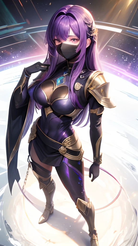 (masterpiece: 1.2, best quality), (1 , solo), small breasts, (Dynamic posture), (shiny skin, dark purple skin), demon girl, purple skin thin and lacy gloves, ( small demonic horns:1.1), (Lilith \(Darkstalkers\)), (heaven), fringe, (jewelry, golden ornament:1.15 ), large pelvis, blue (pantyhose:1.1)