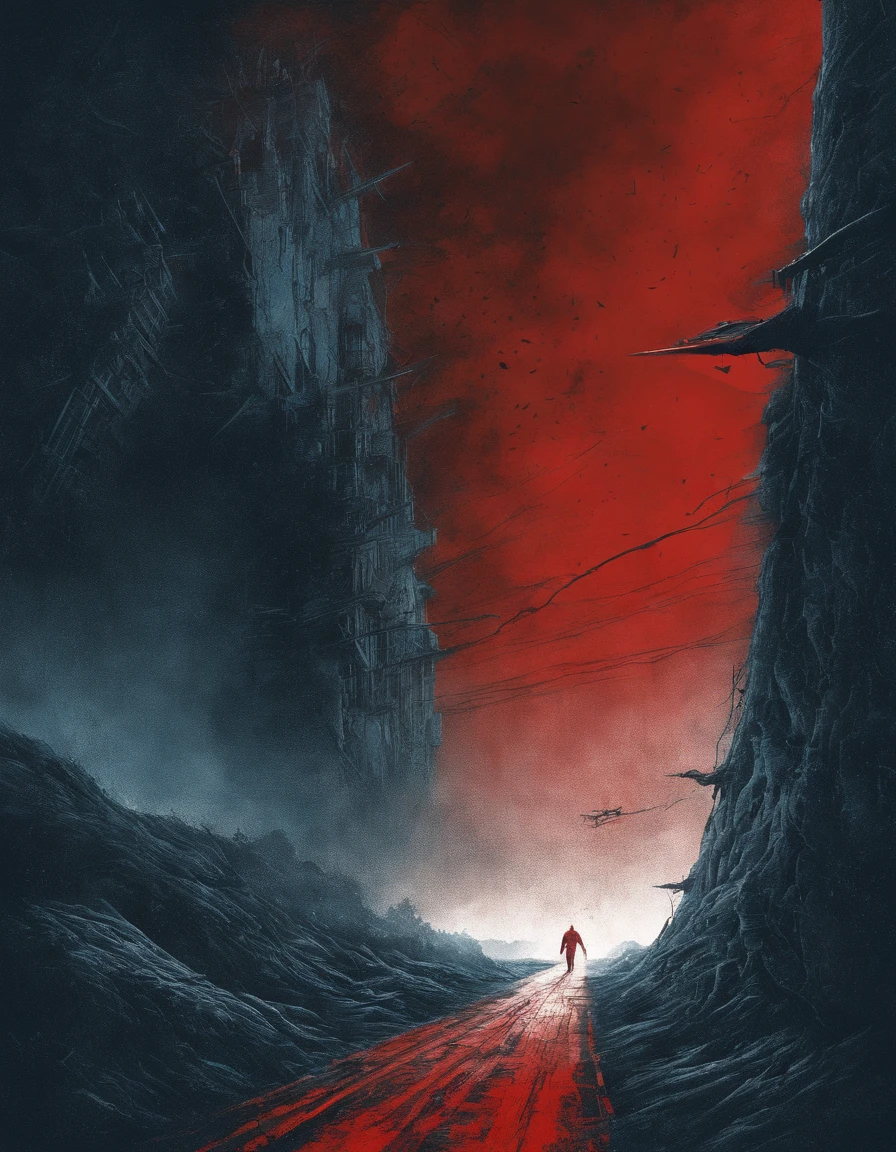 red arrow flies through blue space, red shining trail, hope and melancholy