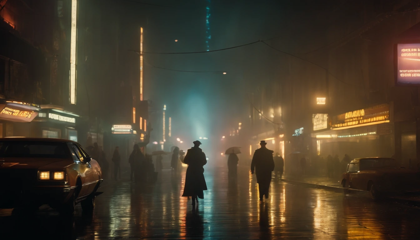 Um quadro fixo, paisagem urbana da cidade futurista do filme Blade Runner (1982). cinemactic. 8k. disco Rigido. alta qualidade.