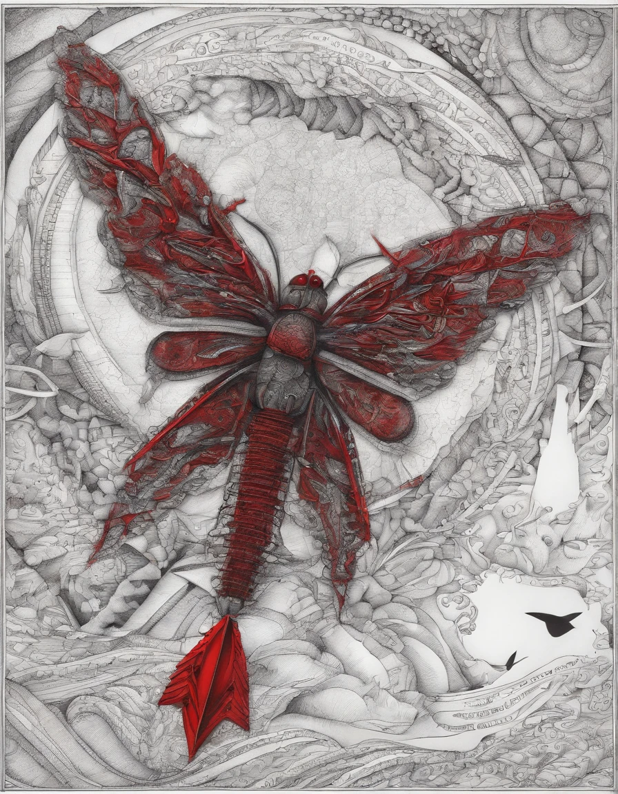 red arrow flies through blue space, red shining trail, hope and melancholy