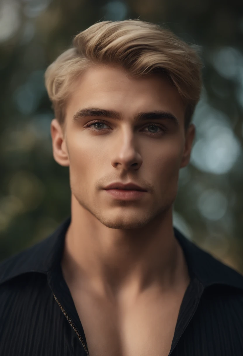 photography, male perfection, strong jawline, full lips, Roman nose, short blonde hair, hazel eyes, hyper realistic, 8k --v 4