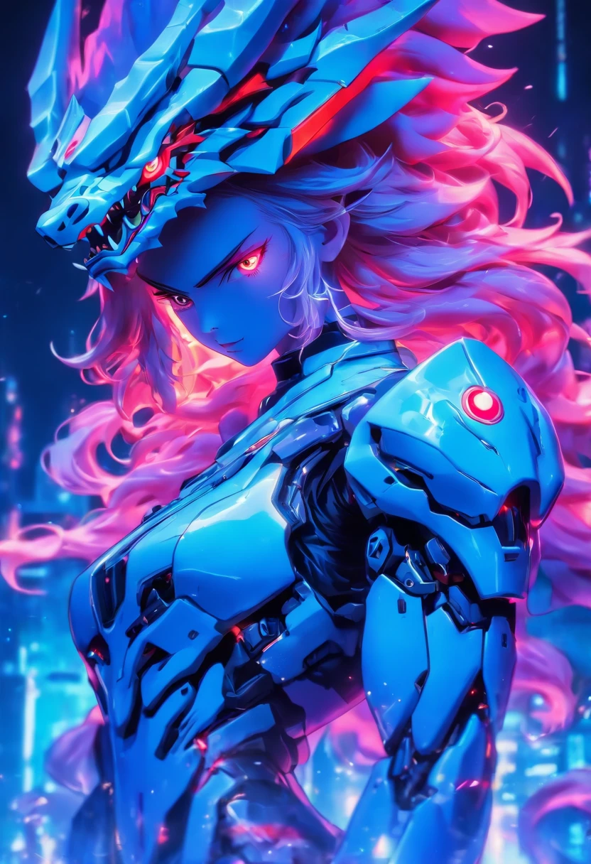 ChinesischDrache, (Blind Box Spielzeug Stil:1.2), (full-body shot) , 1 Transparent Girl,Hinter ihm steht ein durchsichtiger chinesischer Drache, Transparenter Mech, Exquisiter Helm:1.2, Leuchtende Brille:1.2, Cyberpunk, Dreamy glow, leuchtende Neonlichter, sauber, white background, ( Globale Beleuchtung, Rochen-Traching, HDR, Unwirkliches Rendern,Reasonable design, Hohe Detailgenauigkeit, Meisterwerk, best quality, hyper HD, Filmische Beleuchtung)