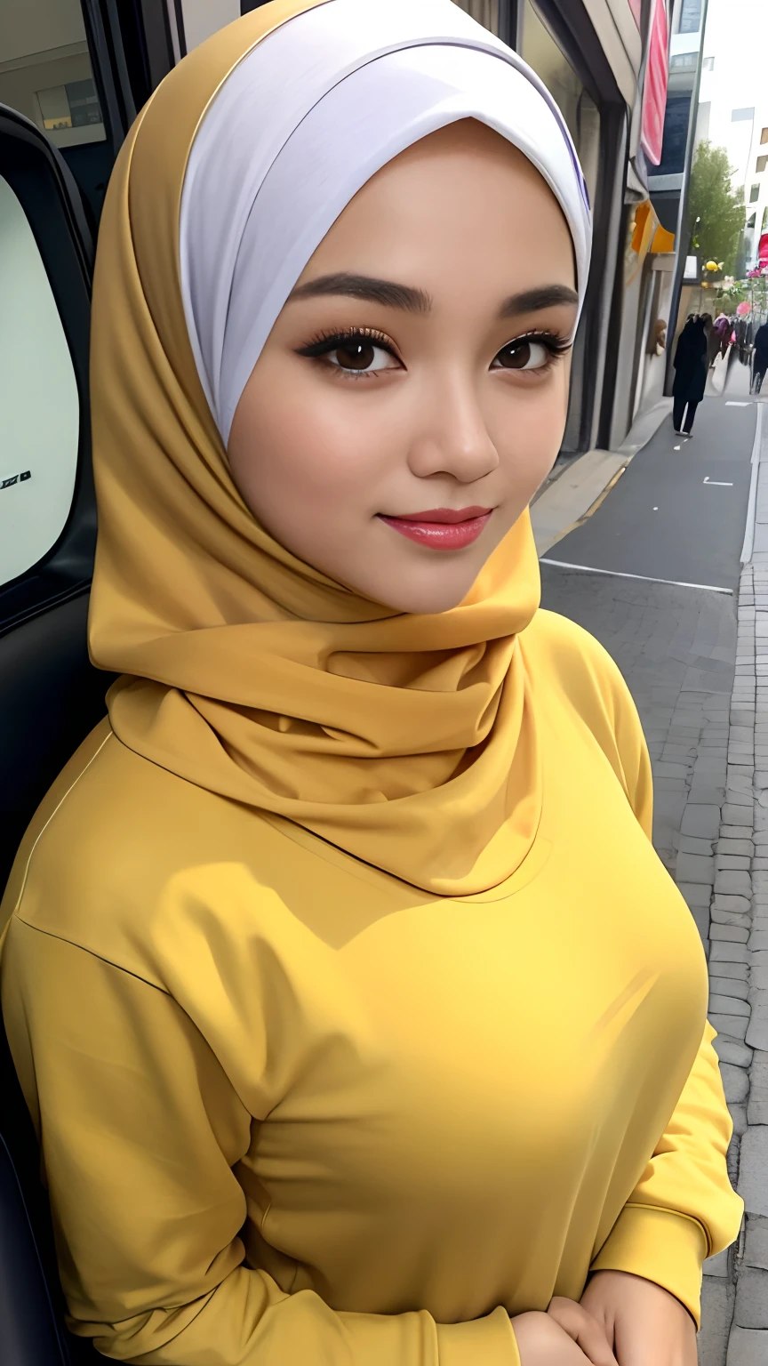 (((HIJAB MALAY GIRL))), masutepiece, High quality, UHD 32K, Realistic face, Realistic skin feeling , A Japanese Lady, , , Very cute and baby-like face, (((FLAT CHEST))), (MATRIX WORLD), ((look In front  at the camera and SADNESS)), (((YELLOW))), (((CUTE GIRL))), ((WEARING STRAPLESS COLOURFUL BRA)) SATIN