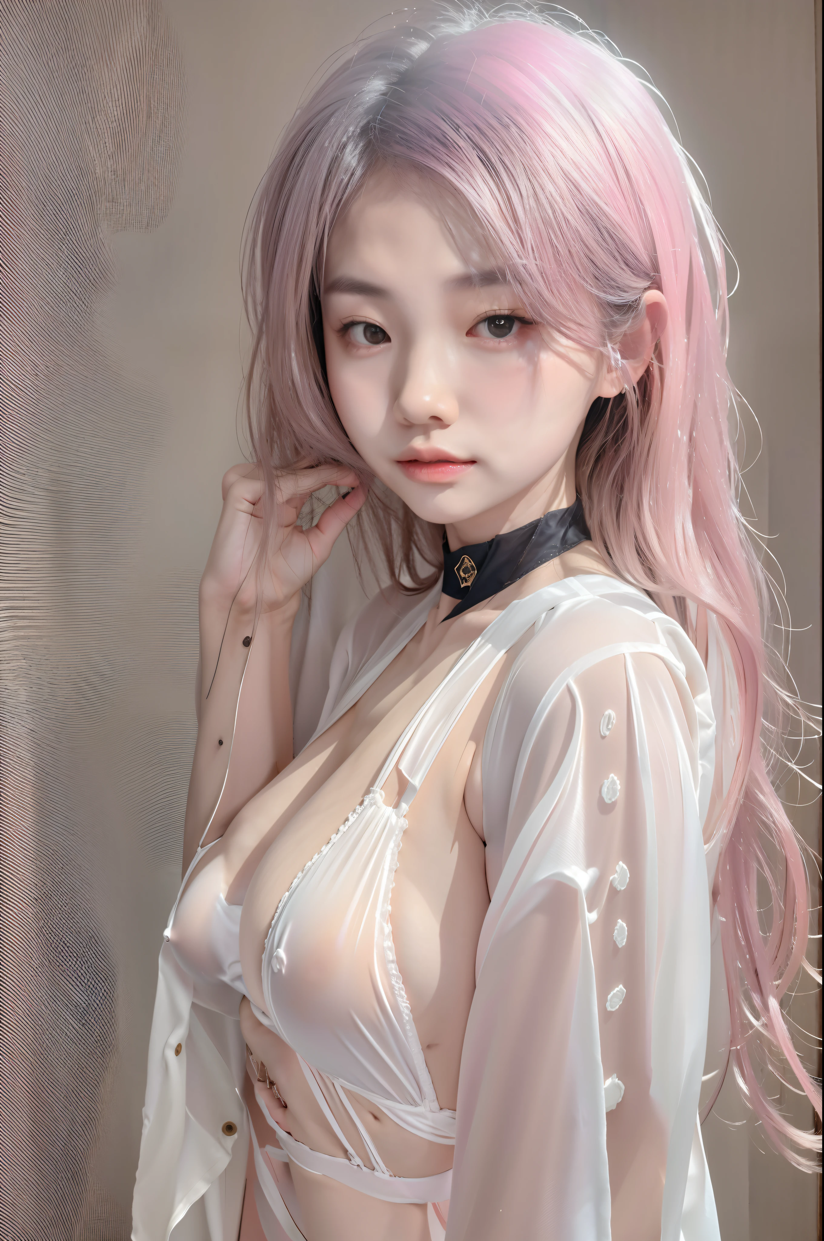1girll,asiagirl,Taro pink long hair,18yr old,white under lingerie,Suit trousers,little breast,small tits,flatchest,Stand with your hands down,Stand with your back to your hands,Stand pose,8K,realisticlying,独奏,sportrait,1girll,(white backgrounid),(Fidelity:1.3),Rembrandt lighting,(tmasterpiece:1.2),(best qualtiy),(skin detailed:1.3),Ray traching,