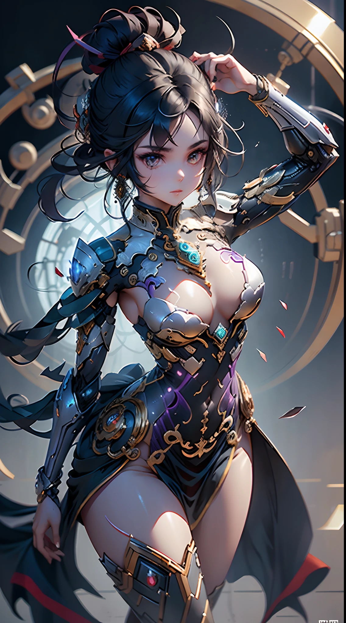 Vajra,corpo inteiroesbian,Preto-roxo,em estilo mecha