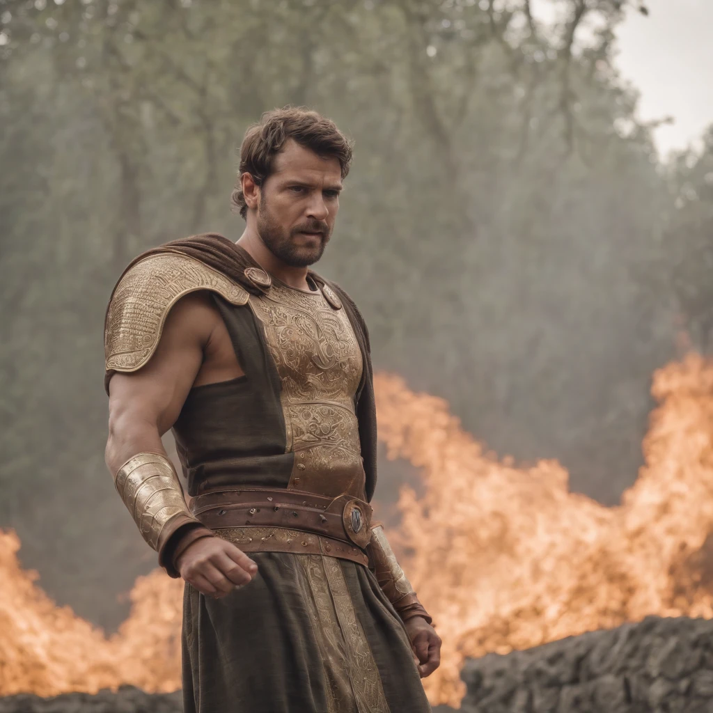 cinematic portrayal, lindo Ares Deus da guerra com 35 anos, mitologia grega, foco nítido, qualidade 8k
