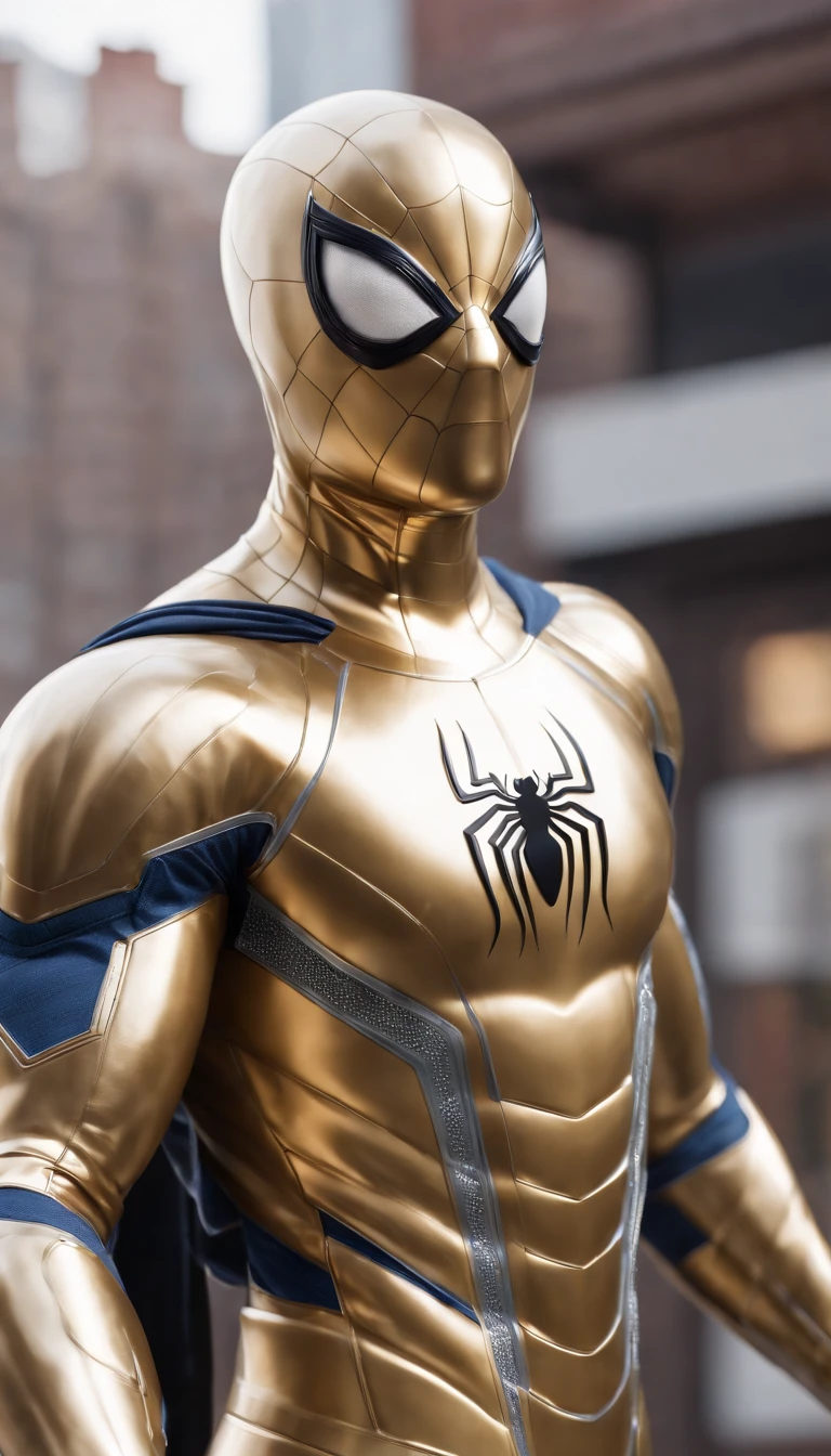 a close up of a statue of a man with a gold and white costume, super detailed render, 3 d render character art 8 k, intricate white and gold armor, full samurai armor spiderman, high detail iconic character, 8k render”, octane render ”, octane render”, super detailed octane render, super rendered in octane render, hyper detailed 3 d render, futuristic style spiderman