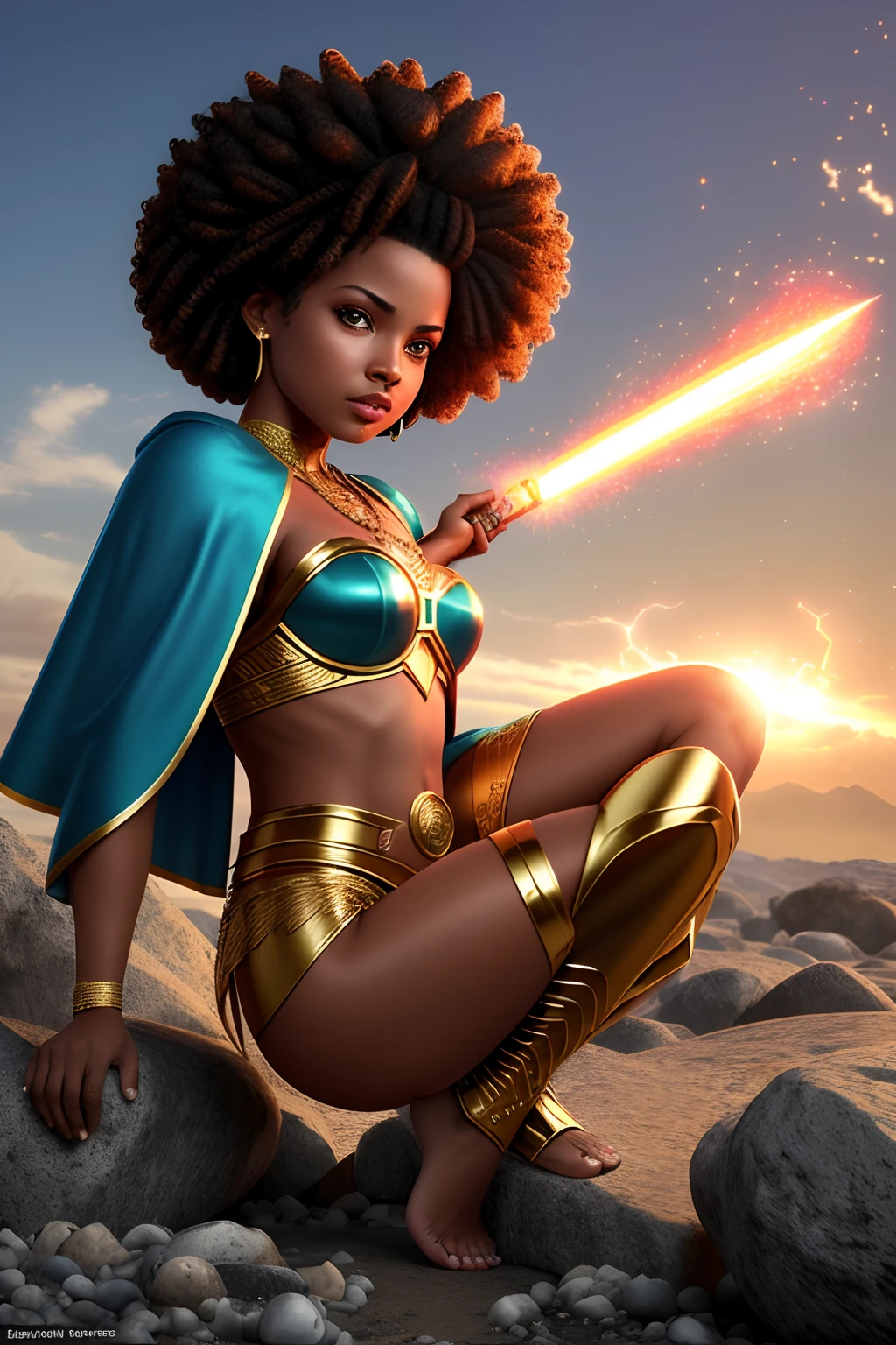 Uma mulher Moreno, de cabelo afro cabelo caindo para frente, Rasta type but braided, holding a lanSuperheroine, vestindo um ultraje de bandeira de Cabo Verde ,that in, Shape Dana spearhead informs of a , e um escudo em forma de ,, com belos seios corpo perfeito com , a wide thigh is beautiful a woman, com seios lindos corpo perfeito, uma coxa larga, is beautiful a destination with ,vario expression sexual pose, erotic A woman Moreno, de cabelo afro cabelo caindo para frente, Rasta type but braided, holding a spear in, Shape Dana spearhead informs of a , e um escudo em forma de ,, com belos seios corpo perfeito com , a wide thigh is beautiful a woman, com seios lindos corpo perfeito, uma coxa larga, is beautiful a destination with ,vario expression sexual pose, erotic cosmic fallen angel, olhos claros brilhantes, Biomechanicals, estranho, assustador, pesadelo, cores muito brilhantes, light particles, com luz brilhante, Mshiff, Arte do papel de parede, UHD Summoner Wallpaper Barefoot Female Levitating with Hair , robes and arms of cloak raised on a broken earth, luz de lava brilhante de baixo do campo de asteroides (rochas irregulares, pedregulhos e detritos disparando para o ar:1.3) (tempestade de detritos de poeira ventosa:1.1) Volumetric mist mist ray tracing z pass bright light from below, (obra-prima) (melhor qualidade) (detalhado) (8k) (cinematic lighthing) (foco nítido) (intrincado)