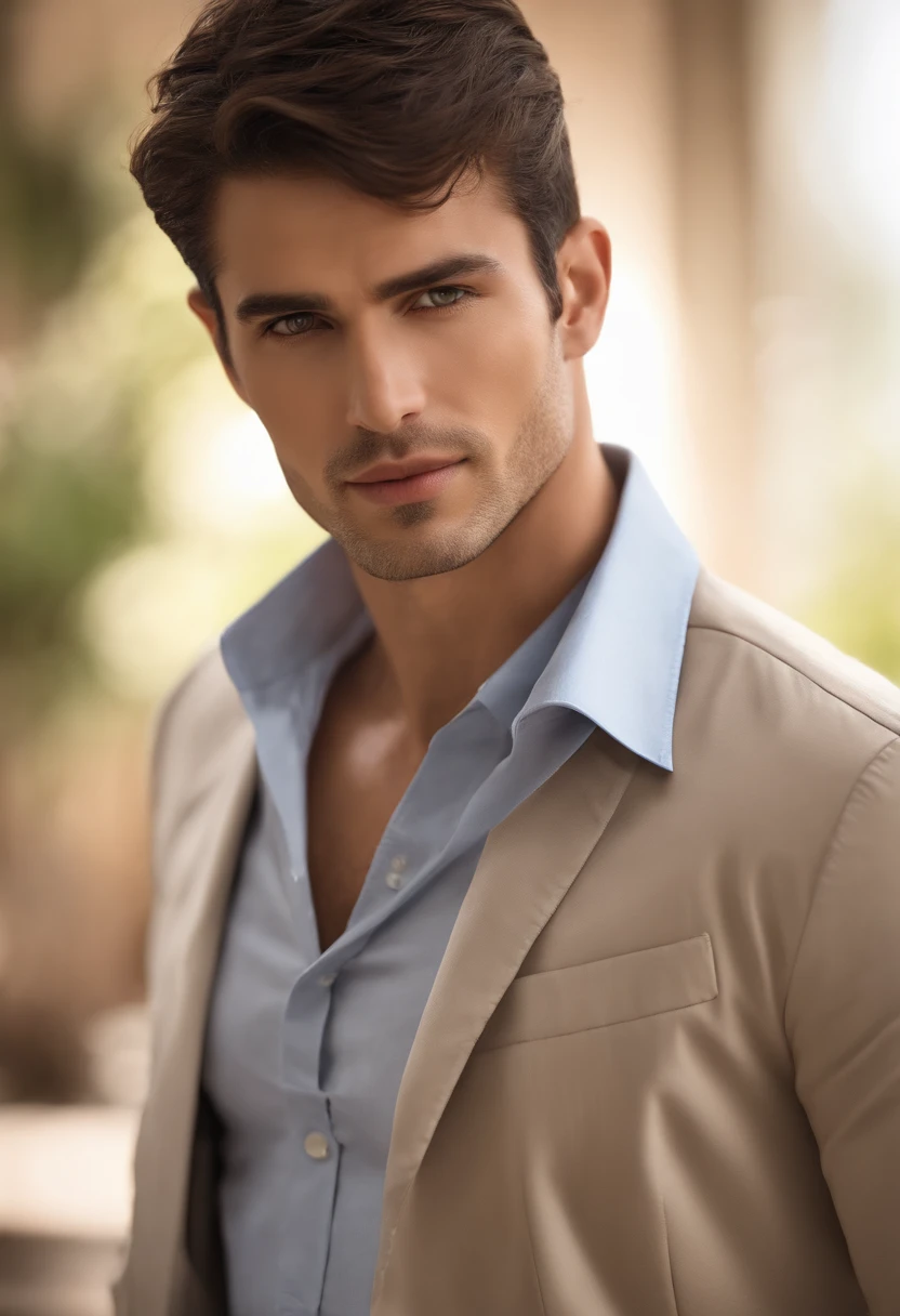 Best Quality,Ultra-detailed,Realistic:1.37,Handsome man,Handsome face,Detailed eyes,Strong Jawline,Unshaven,Charming smile,stylish hair,clean-shaven,Confident posture,gentleman,a captivating gaze,well maintained,Professional,Model-like appearance,Vivid colors,Studio Lighting,Warm tones,Medium:Portrait、white shirt、Blue jacket、40 years old man