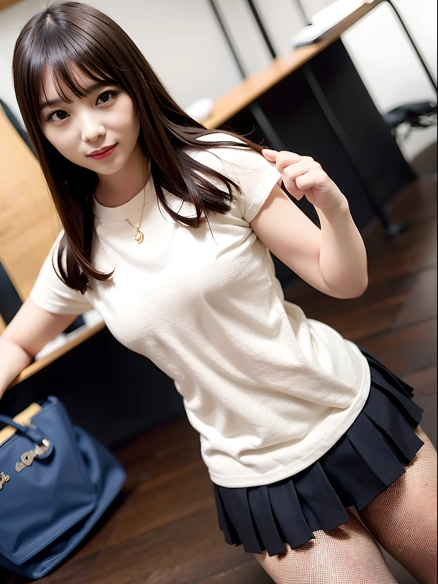 NSFW, 1girll, Raw photo , Best Quality , masutepiece , Photorealistic , Realistic details , Realistic proportions , A detailed face , Face Round , Whole body , full body Esbian , Japan female office worker , A MILF , attractive mature lady , 25-years old, Seductive smile , Curve , Secretary , Very short miniskirt:1.4 , Skirt Lift 1.8 , pantie shot:1.2 , garterbelts ,pantyhose , Spread legs, Transparent blouse:1.5 ,Bra Compartment Shirt:1.5 ,glistning skin , ,Stand in the warehouse , Dynamic lighting,