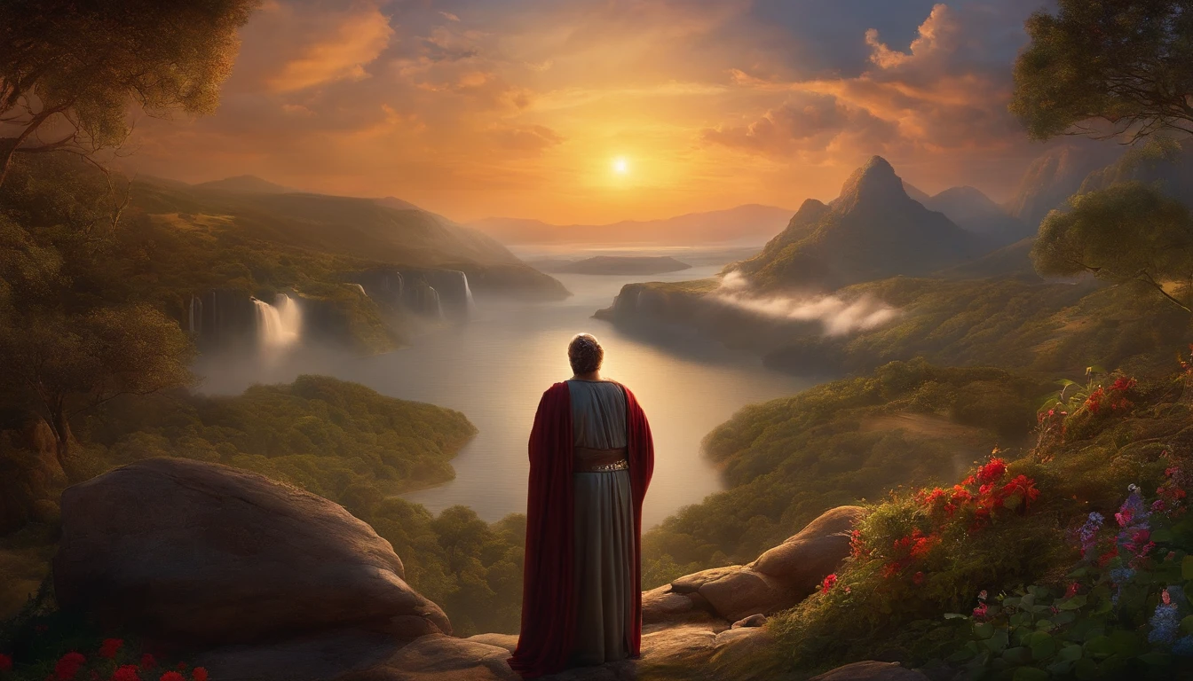 An artistic depiction that shows God observing His creation and declaring that "era muito bom".