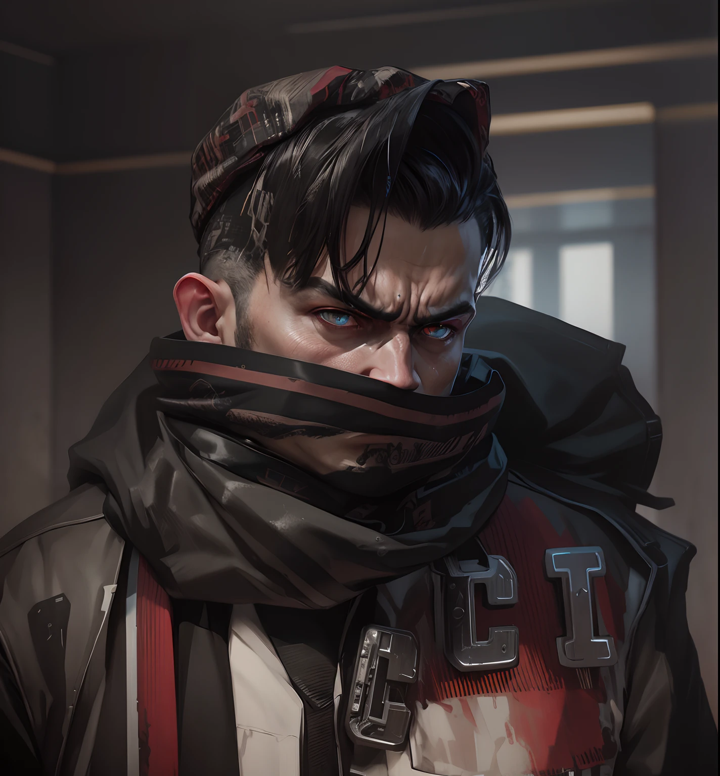 Realistic Face hide with luxury clothe, me look like realistic, angry dangerous eyes, angry expressions, angry look, realistic, cyberpunk, 4k, look like realistic, criminal look, gangster, gunslinger, gangwar theme, feel like realistic, super ultra realistic,