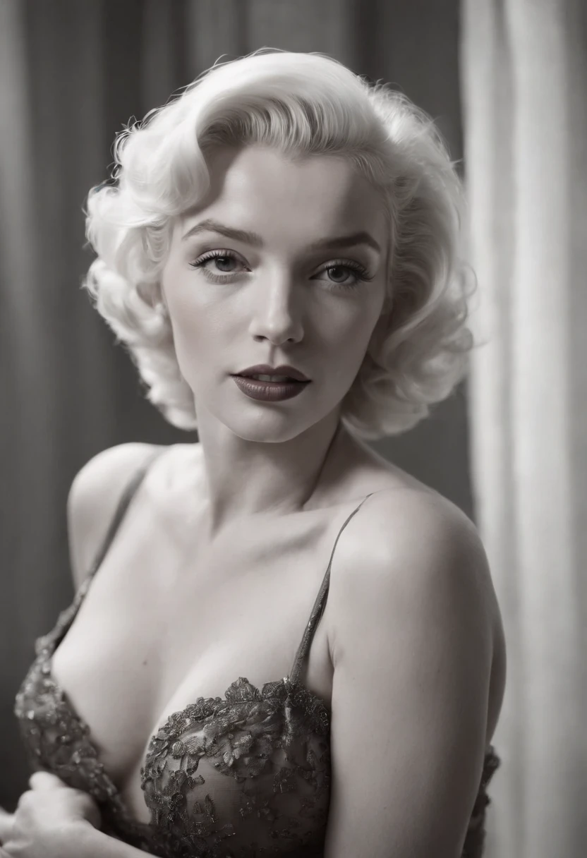 Marilyn Monroe cuerpo completo, desnudo frontal, mirando al espectador