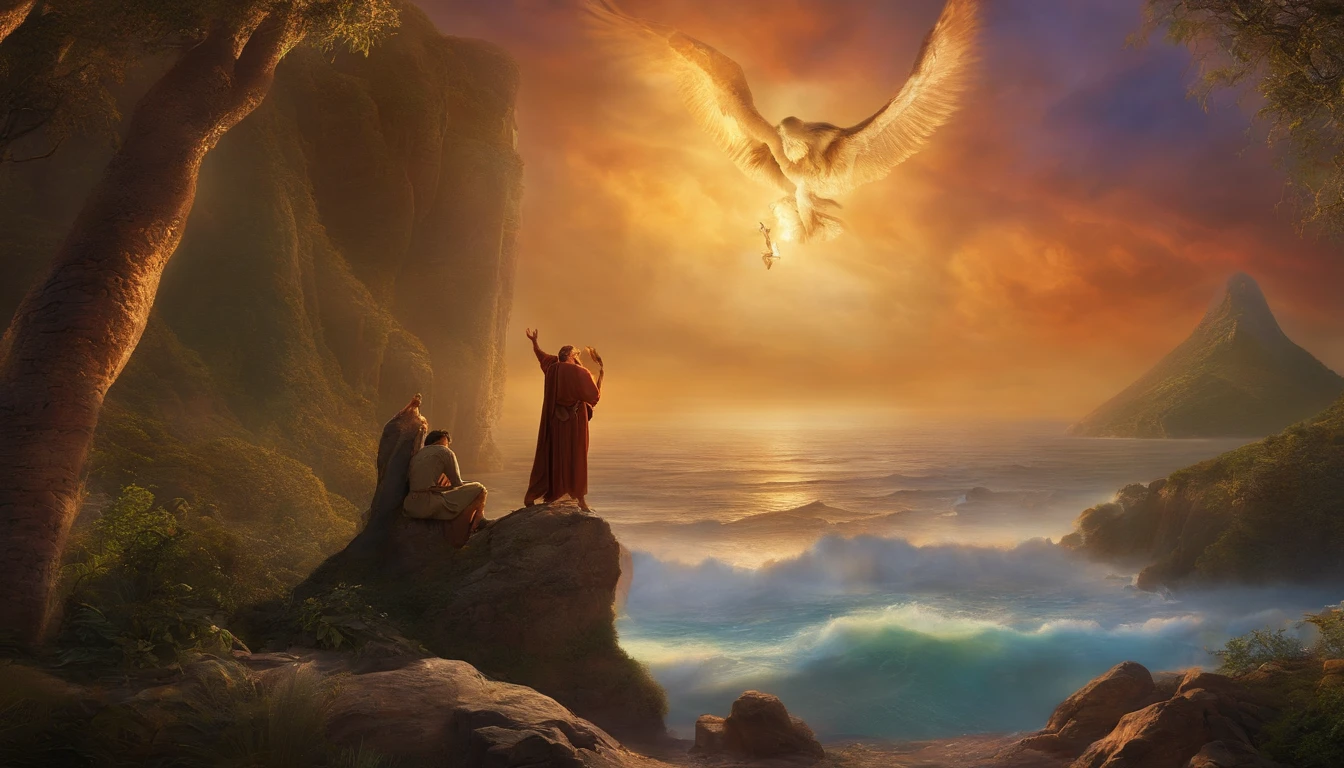 An artistic depiction that shows God observing His creation and declaring that "era muito bom".