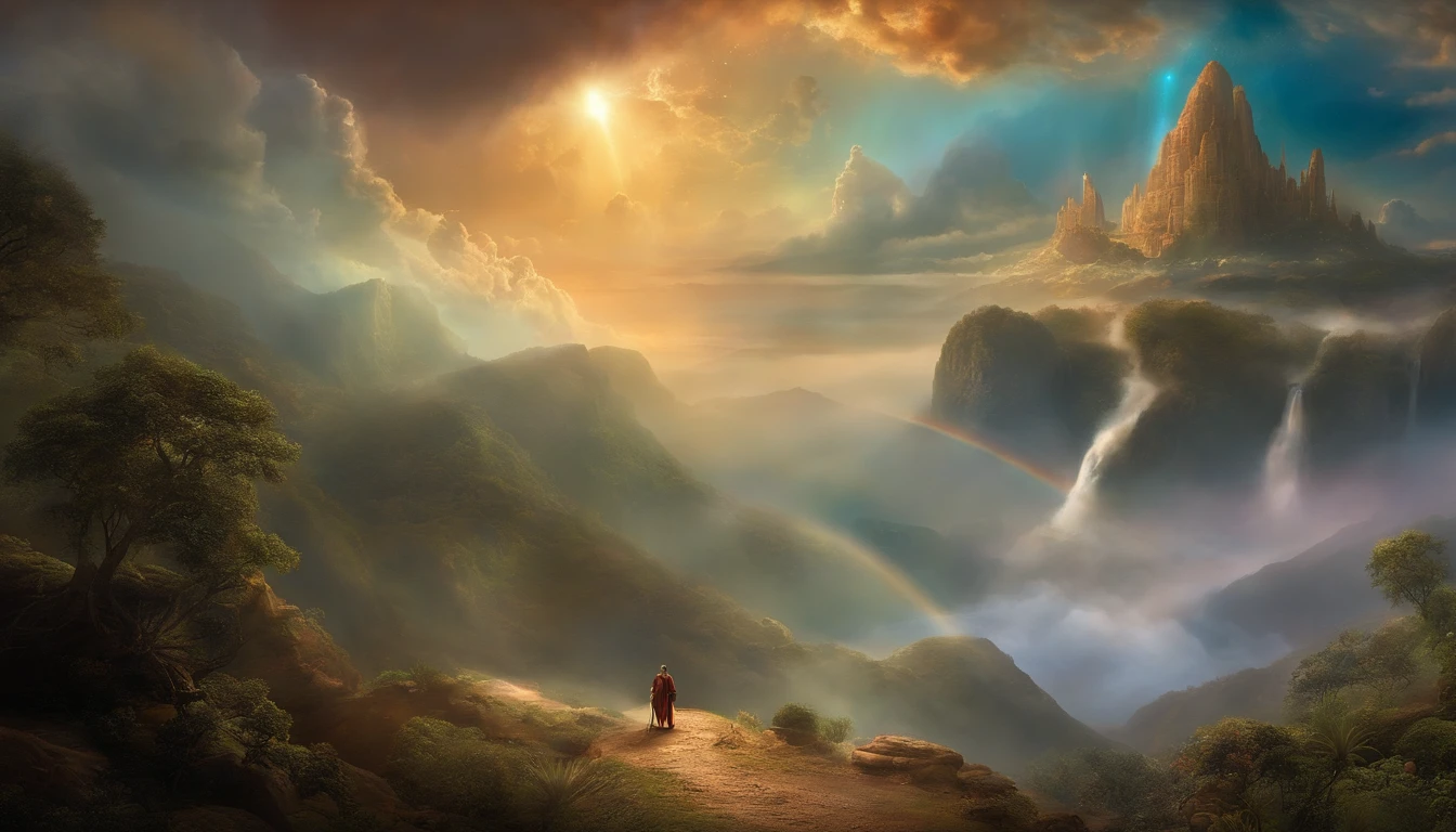 An artistic depiction that shows God observing His creation and declaring that "era muito bom".