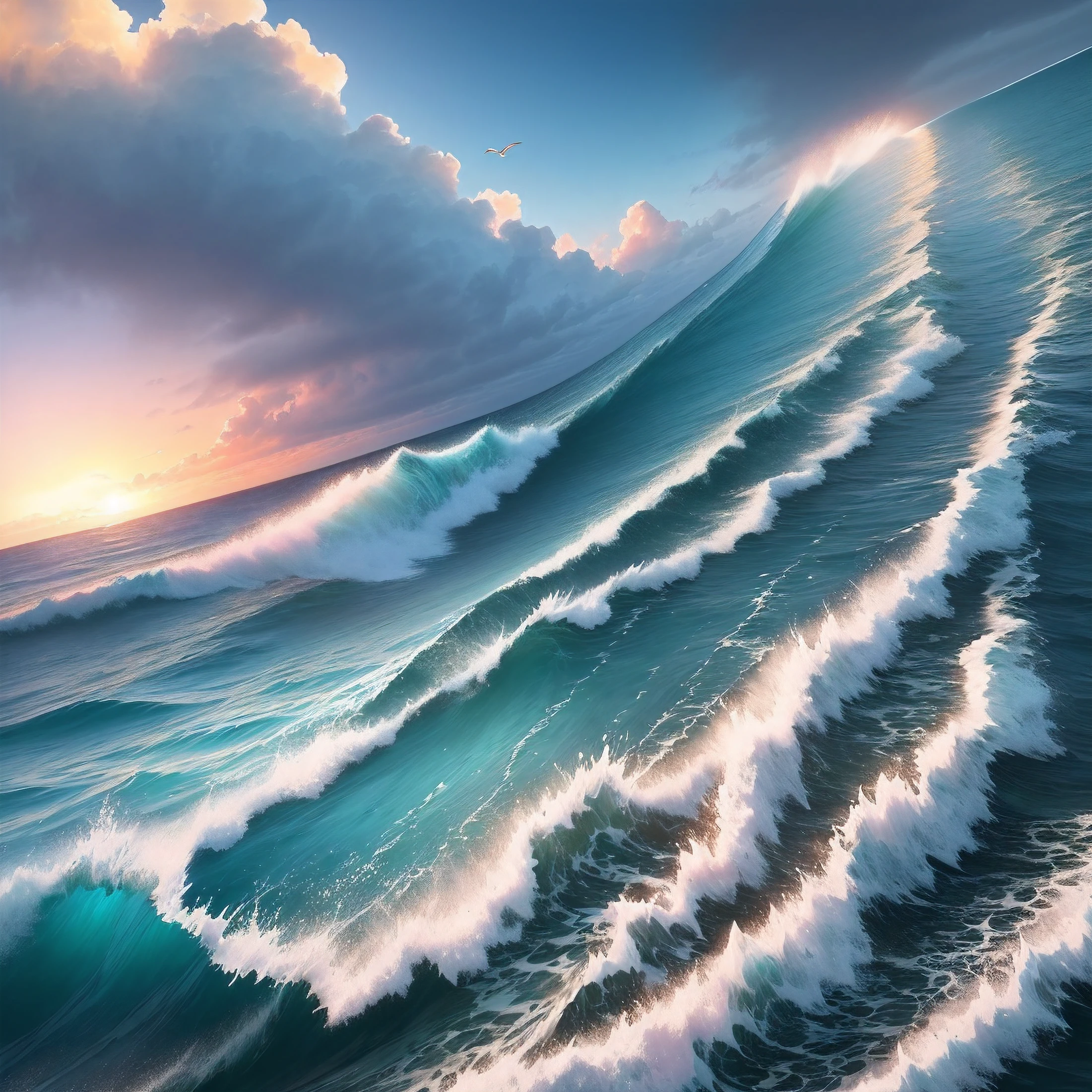 Painting of beach scene with waves crashing on the shore, Beautiful ocean, painted in high resolution, An oil painting. wave, landscape of a beach, seaview, digital painting highly detailed, painting of beautiful, wild ocean background, Detailed sea, clouds and waves, 4 k hd wallpaper illustration, Sea waves, Beautiful art UHD 4 K, highly detailed digital painting, Brilliant sea