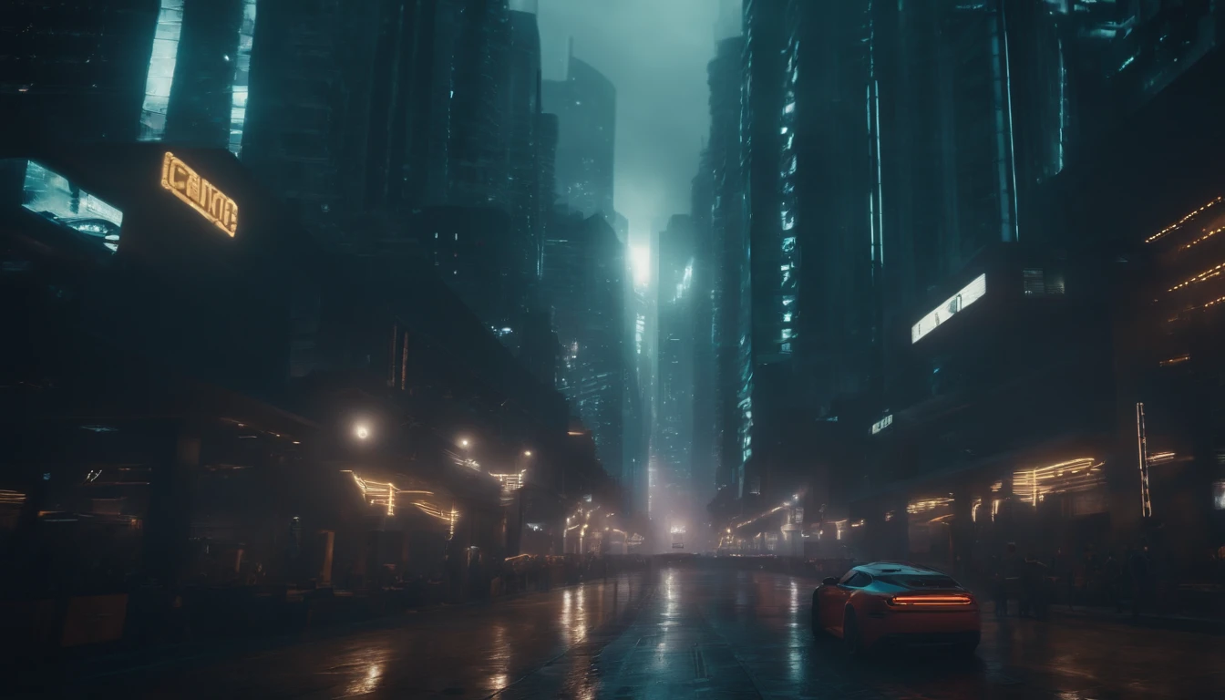 Um quadro fixo, Panoramic cityscape of a futuristic cyberpunk city. cinemactic. 8k. disco Rigido. alta qualidade.