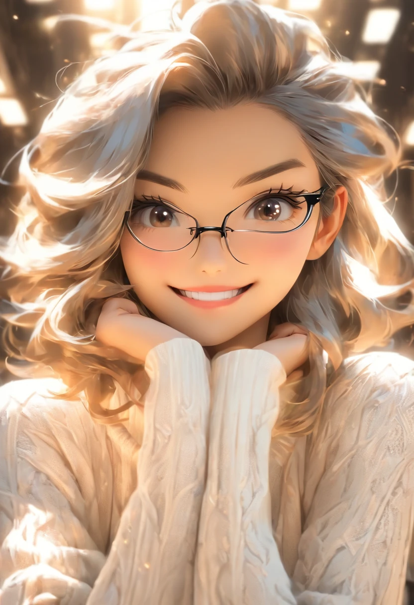 (Best Quality, 8k, 32k, Masterpiece, UHD:1.3), (Photo of Attractive Japanese Woman), ((1 Girl)), ((medium breast:1.3)), Abs, Perfect Body, Ultra Detailed Face, Detailed Lips, Fine Eyes, double eyelids, ((milf)) sexy girl, beautiful girl, jaw-dropping beauty, (silver long hair:1.2)), Office Lady, ((intricate white sweater:1.3)), ((close up to face)), smiling beautifully, sunlight illuminated her beautiful face, grey blazer, early morning in dressing room, wearing eyeglasses, arms crossed, ((black blazer)),
