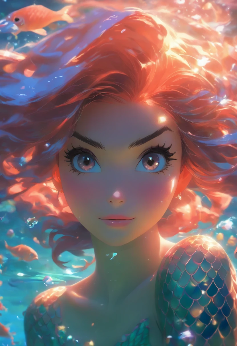 A potrait of elizatkn as a mermaid , realistic shaded, fine details. Night setting. Very anime style. Realistic shaded lighting poster by Ilya Kuvshinov katsuhiro, magali villeneuve, artgerm, Jeremy Lipkin and Michael Garmash, Rob Rey and Kentar Miura style, trending on art station