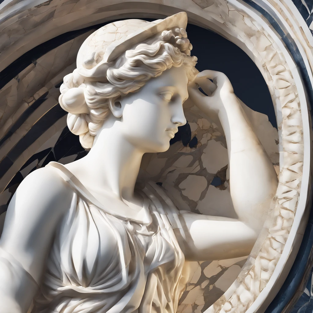 White marble statue of Venus (Afrodite) dentro de uma concha com a atmosfera escura, alto contraste de luz e sombra, fotografia profissional, utrarealista, light volumetric, cinemactic