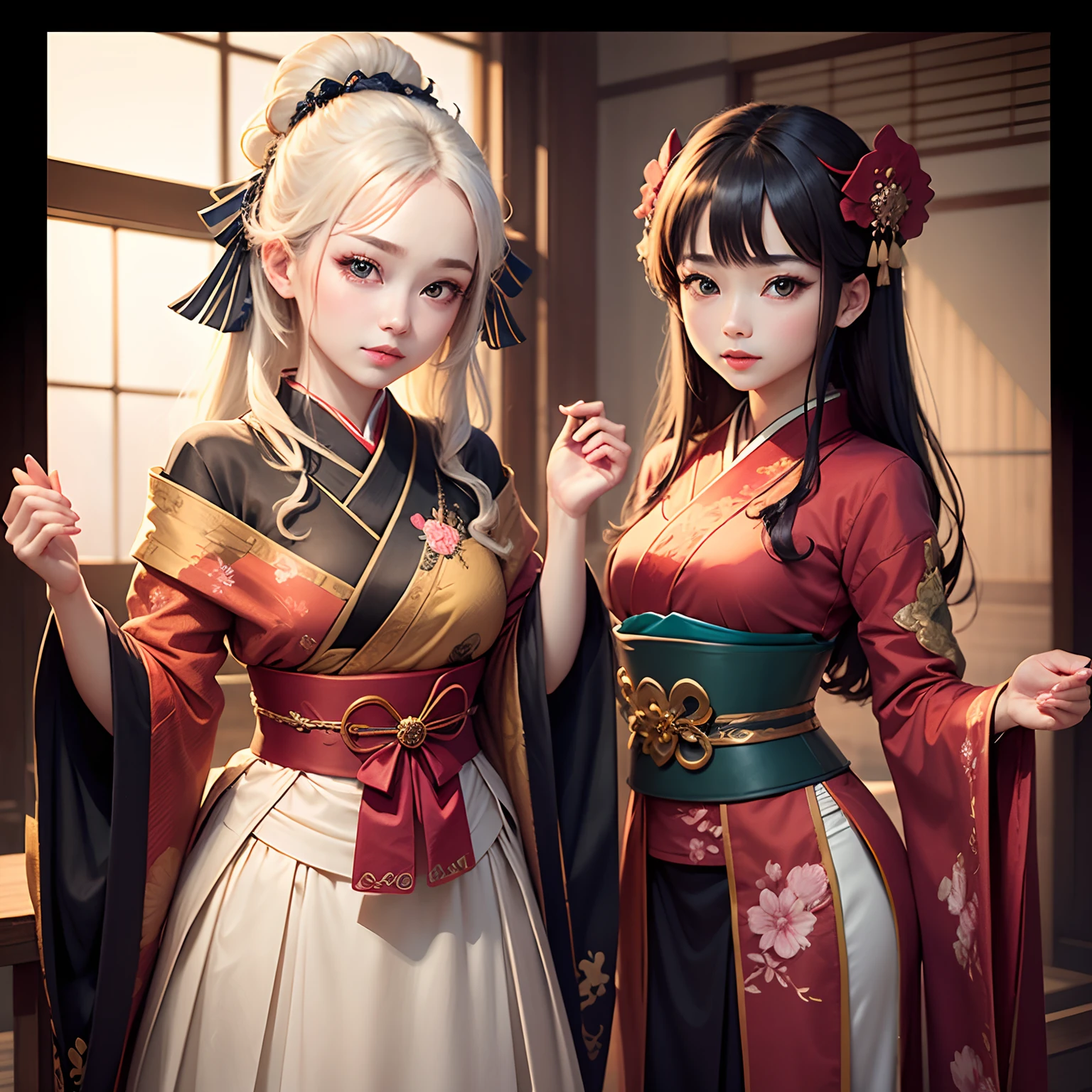 ​masterpiece、top-quality、Super detailed cute  chibi anime,"Generate beautiful female illustrations of aristocratic women's attire in the Heian period。She wears a gorgeous 12-piece with long sleeves and a spread skirt.、I wear a gorgeous ornament in my hair.。Stand in a graceful posture,