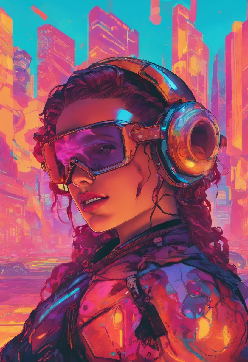 Uma silhueta feminina, sem rosto, cor azul, oculos tecnologicos