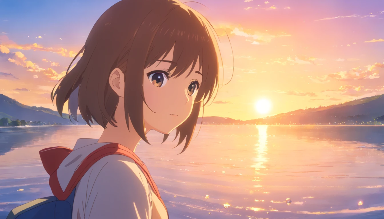 obra-prima, melhor qualidade, filme ainda, 1girl, garota no seu quarto, escrevendo em uma folha de papel olhando pensativa pra janela , close-up, brilhante, feliz, Soft lighting and Warm, sun sunset, (Sparks: 0,7)