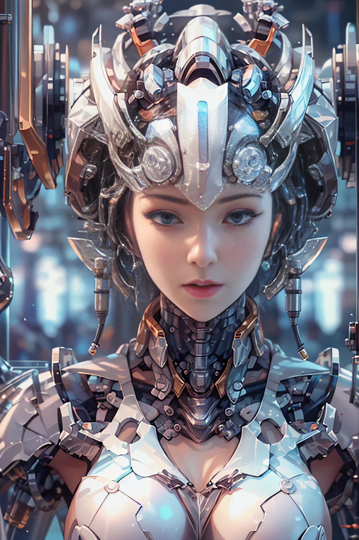 (original),(very detailed wallpaper),very detailed illustrations,(1 Girl),beautiful eyes,(delicate face),perfect detail,large breasts,((mechanical parts)),mechanical spine,mechanization,future,wide hips,laboratory,((mecha)),stylish energy \(module\),repairing,(best lighting),(super complex detail),4K Unity,(super detailed CG:1.2),(8K:1.2),lifelike,