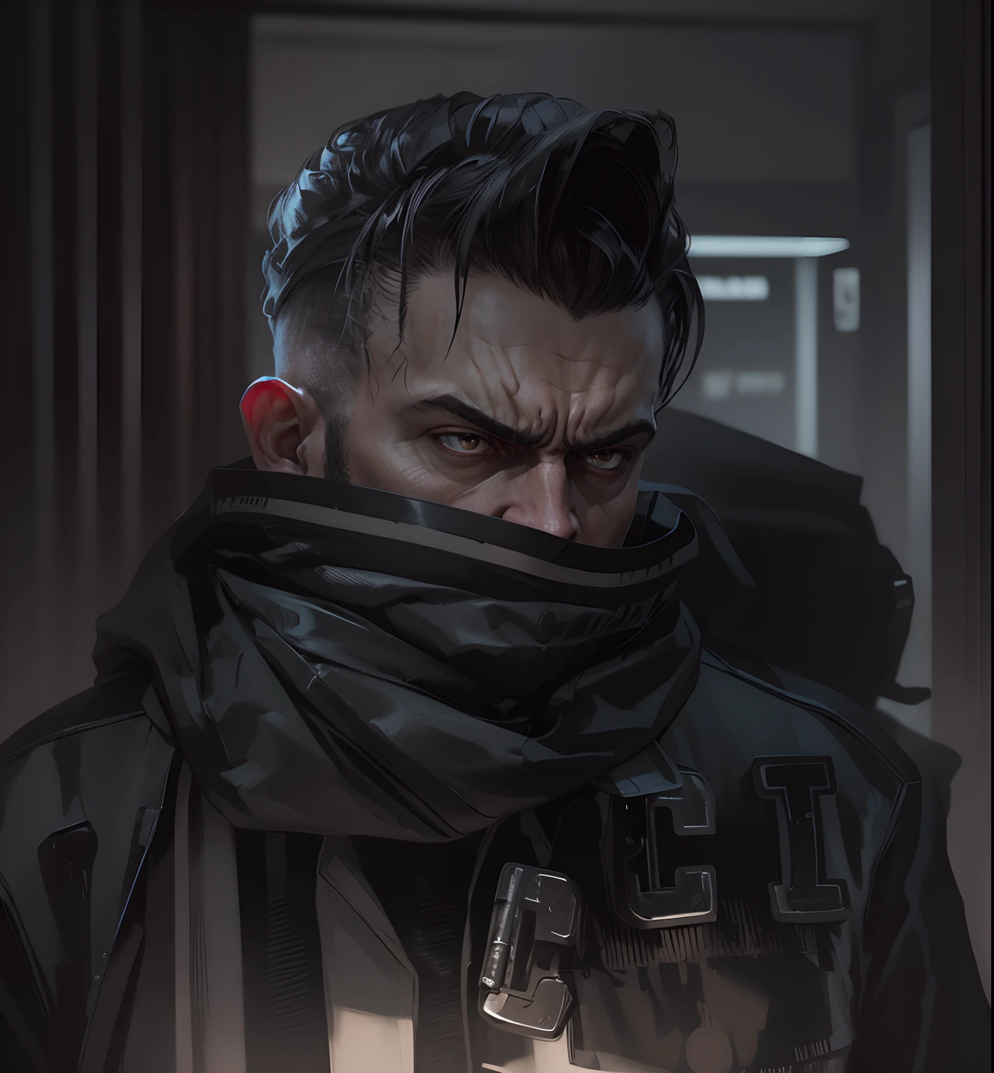 Realistic angry Face expressions face hide with luxury clothe, me look like realistic, angry dangerous eyes, angry expressions, angry look, realistic, cyberpunk, 4k, look like realistic, criminal look, gangster, gunslinger, gangwar theme, feel like realistic, super ultra realistic, dark war dangerous theme, l biggest criminal vibe, feel like mafia, crime scene,