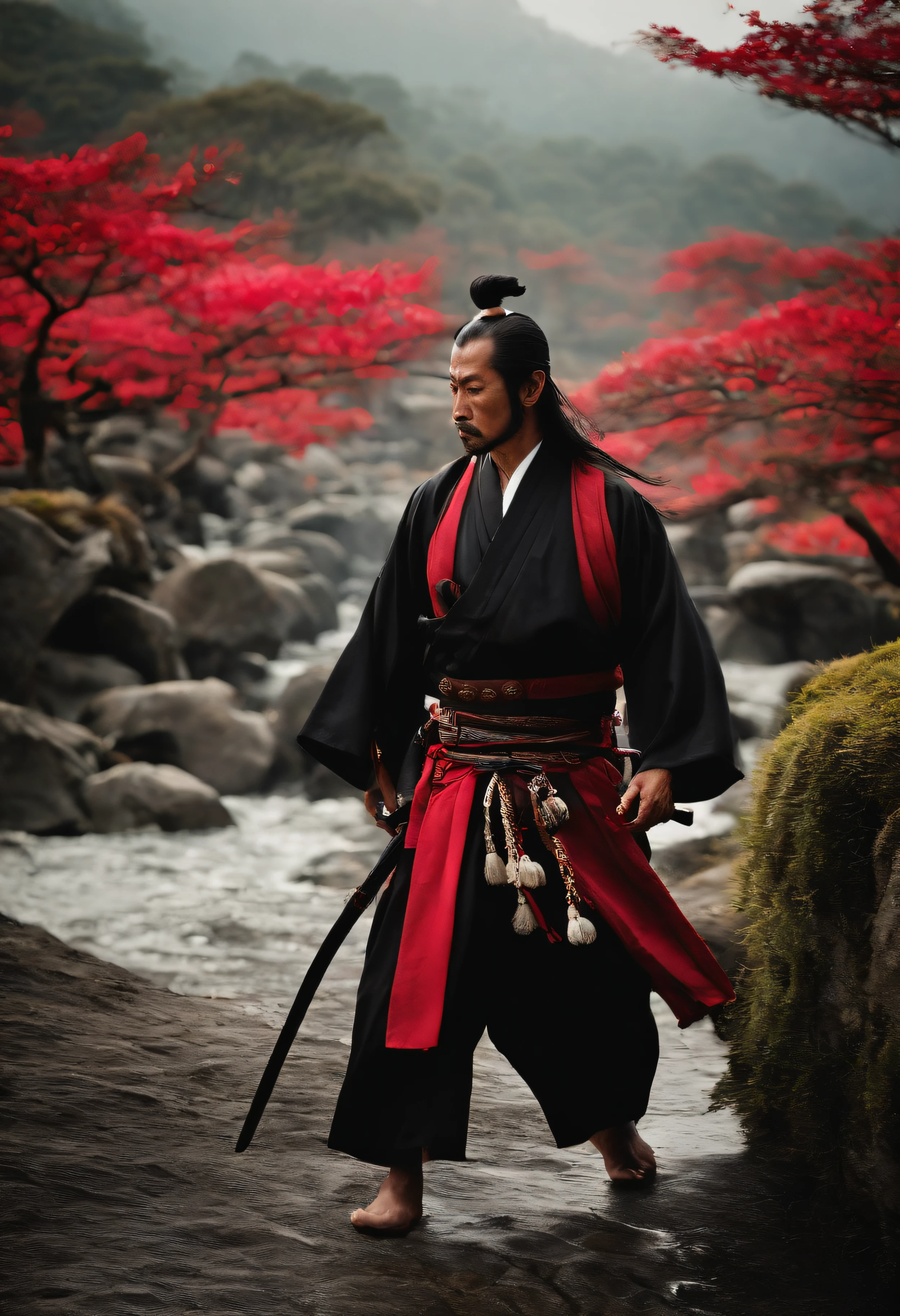 Um Samurai virtuoso, perdido no tempo em um mundo de desordem; where principles, Values and good customs no longer exist and are no longer honors. sad and lonely, Living by Your Moral Code, He follows the walk with his shoulders girded in a deep spiritual depression
