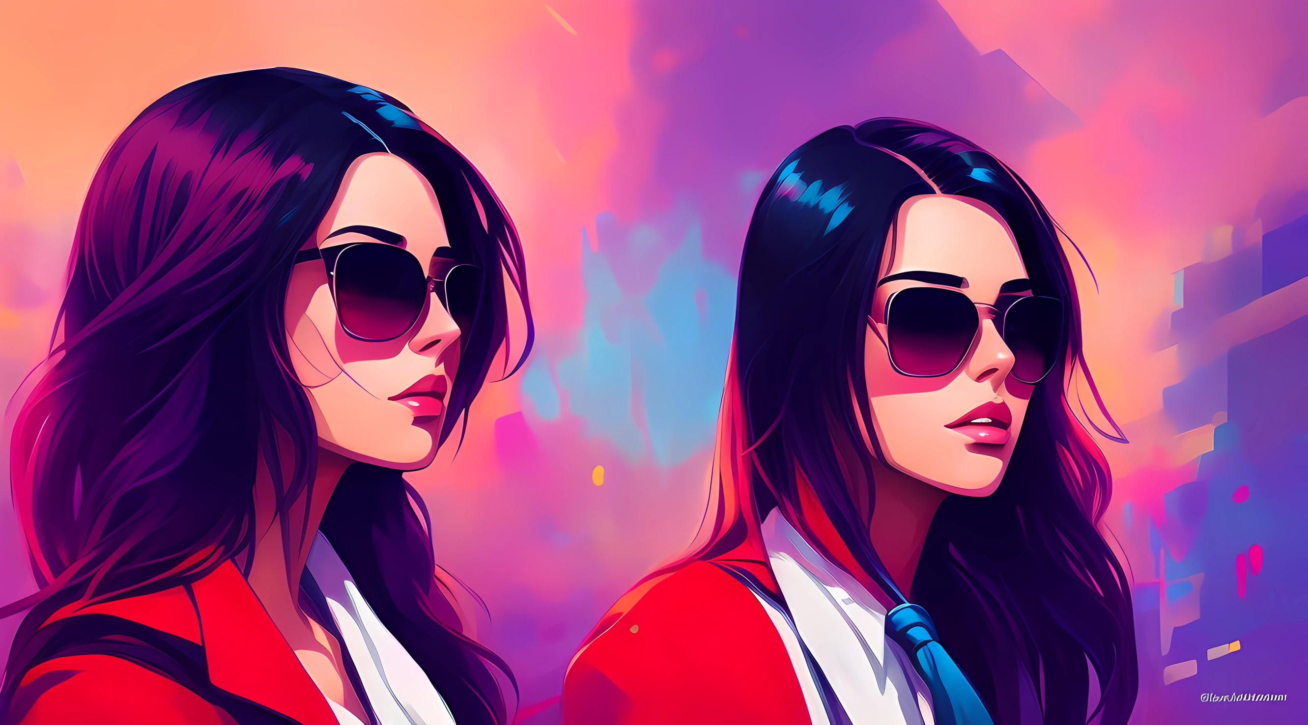 Anime girl with sunglasses and a white shirt and a blue tie, Jen Bartel, in illustration style digital, estilo de arte digital, Arte digital Ilya Kuvshinov, Estilo de Alena Aenami, estilo de pintura digital, pintura digital vibrante, estilo pintura digital, pintura digital colorida, artistic. Alena Aenami, em estilo de pintura digital, Estilo na pintura digital
