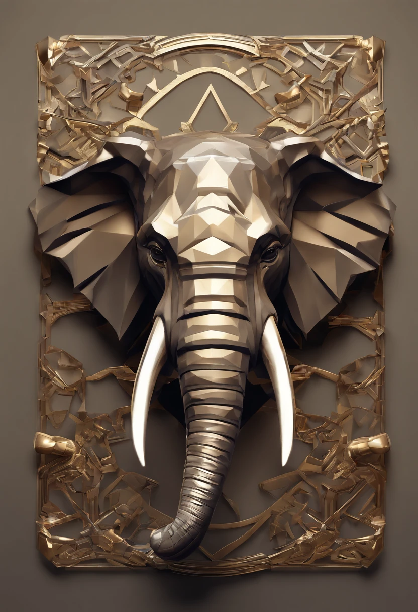 Game medallion with closeup of metal elephant head with crown,, Estilo de Arte Hearthstone, arte estilo hearthstone, Arte conceitual de Hearthstone, Arte conceitual do jogo Riot, Estilo de League of Legends, iconic character splash art, Coroa de League of Legends,Emblema do jogo,Penas de metal circundantes,Ouro roxo,C4D render,menos detalhes,Reduzir a finura