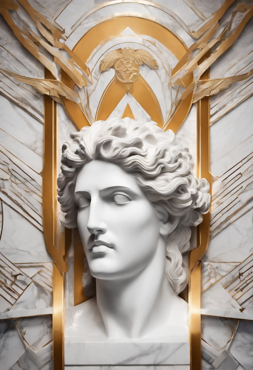 Zeus centralizado na imagem, ao fundo, A storm with thunder, perfectly carved in white marble, anatomia perfeita