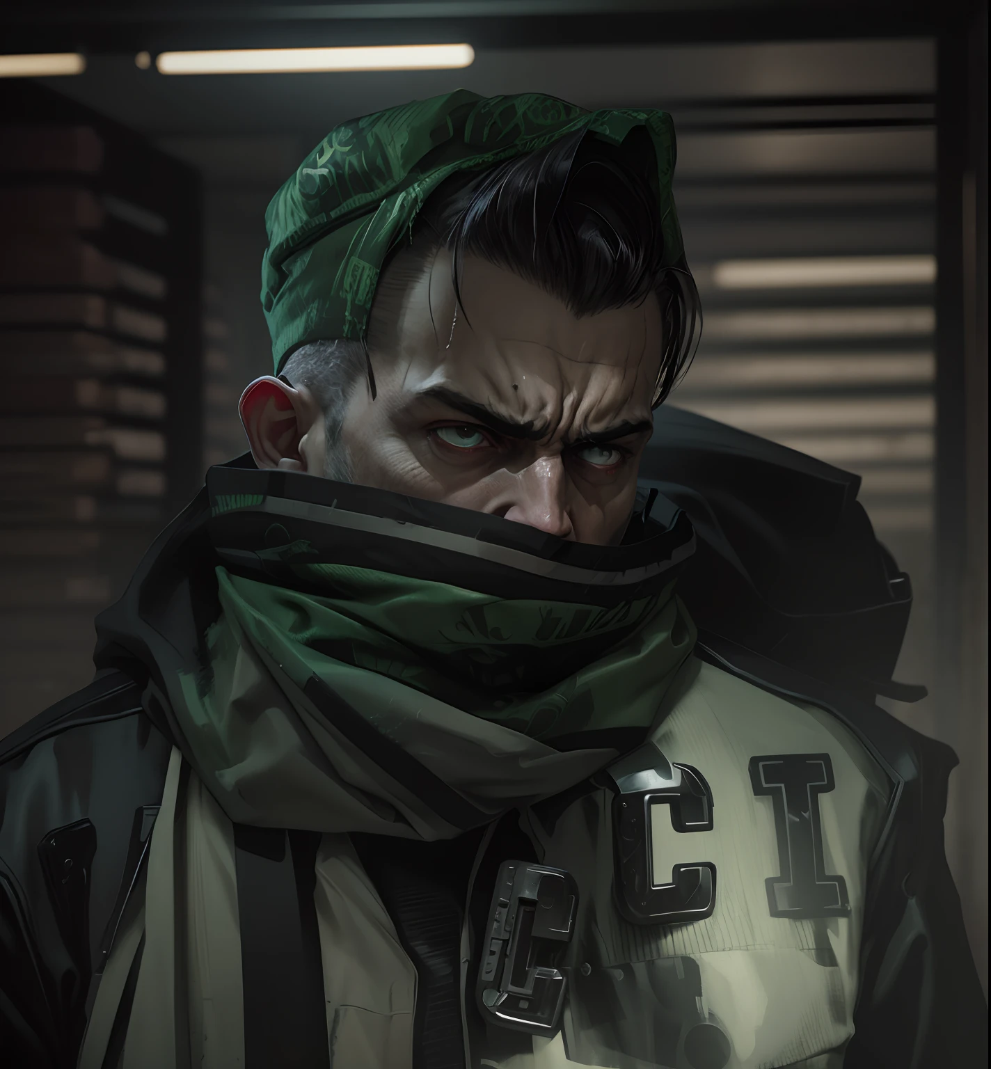 Realistic angry Face expressions face hide green cloth, me look like realistic, angry dangerous eyes, angry expressions, angry look, realistic, cyberpunk, 4k, look like realistic, criminal look, gangster, gunslinger, gangwar theme, feel like realistic, super ultra realistic, dark war dangerous theme, l biggest criminal vibe, feel like mafia, crime scene,
