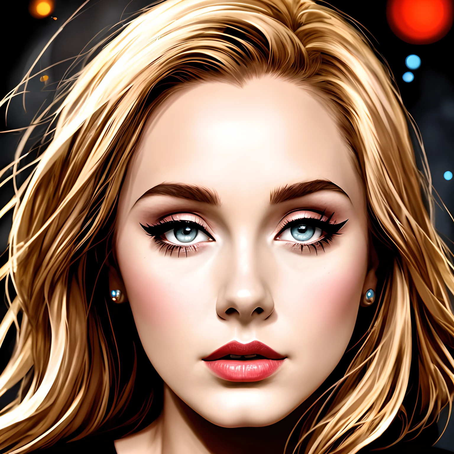 design de camiseta, design redondo, fundo preto, 2D vetor, arte centralizada, tema floral, cores vividas, rosto de adele, rosto realista, detalhes intrincados, pele sedosa, olhos vibrantes, lighting by REMBRADT, Adobe Illustration, Trand on Artstation, 8K, hd, arte magnifica, obra-prima, por Rafael Albuquerque, Yoshitaka Amano, --no camiseta, mockup, -
