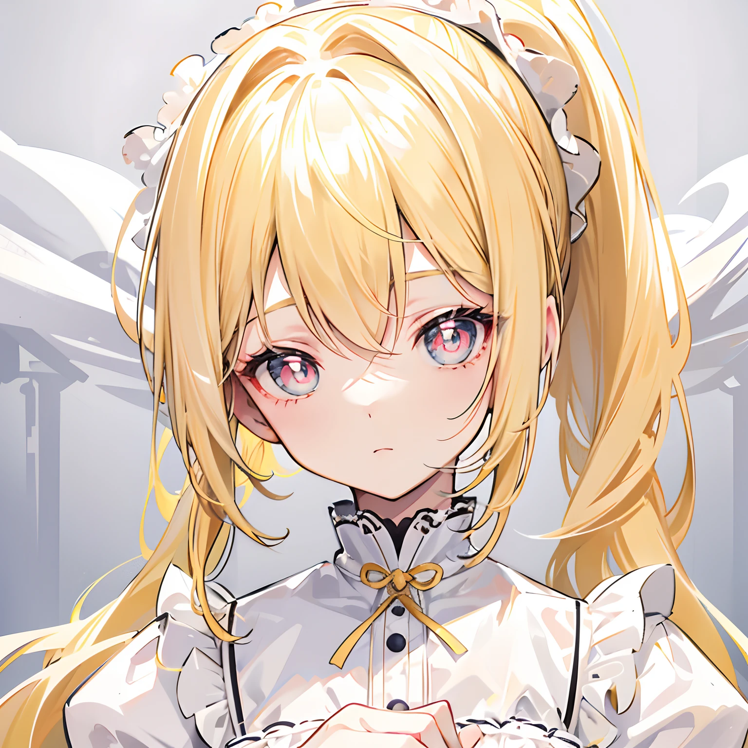 Light yellow hair,Only ponytail,The face is as gentle and cute as a doll,Pale yellow and white ta clothes,Bright pale pink pupils,She is a sweet girl,The voice is very soft and cute,It's called Yaojin Fawn