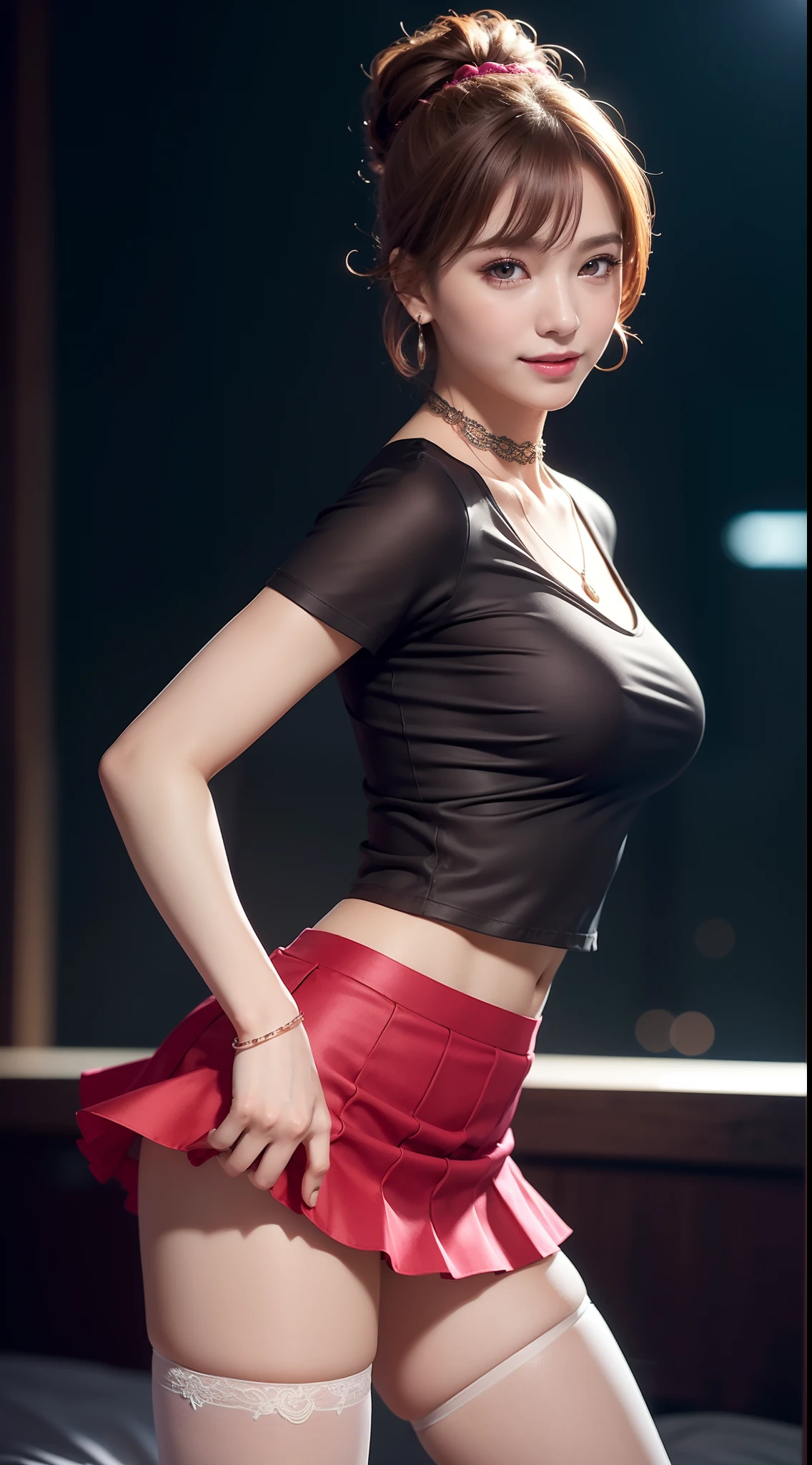 (high quality:1.2), Complex and meticulous, The art of math, Hiroko Takagi,(((Full and soft breasts,)))(((Huge breasts))) (((Cleavage))) (Perfect curvy figure) 1 Girl, Mature female, Solitary, Hands on Hips, Holding a book, Cowboy shooting, Looking at the audience, Smile, blush, Purple Eyes, Long hair, Red hair, earrings, Jewelry, teacher, Women's shirts, bow tie, Casual suits, Pencil Skirt, High Leg Raise, Curvy beauty, Large Breasts, School, window, Sky, Sunlight, City, Complex background, Sunset,((beside, contour, Red lipstick, Side perspective))