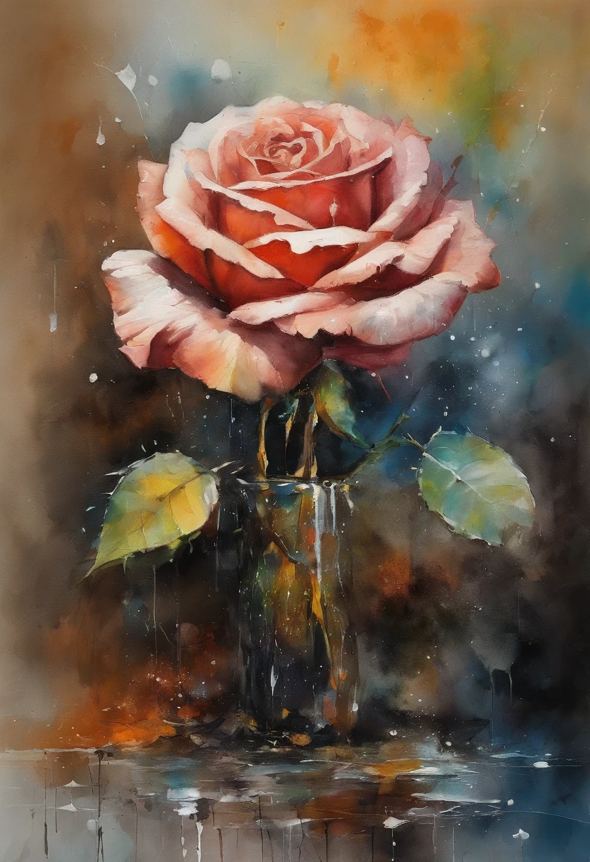 olpntng style, a rose, among rusty irons, oil painting, strong strokes, dripping paint"rgb dsplacement, surface, diamond, by Ralph Steadman, by cory loftis, art by craig mullins, art by Jeff koons, art by frank frazetta, by agnes lawrence pelton, by Tony Diterlizzi monogon,  overdimensional, volumetric