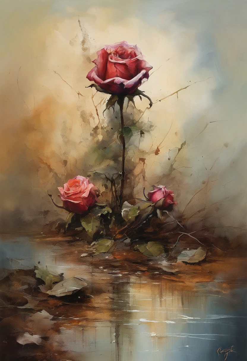 olpntng style, a rose, among rusty irons, oil painting, strong strokes, dripping paint"rgb dsplacement, surface, diamond, by Ralph Steadman, by cory loftis, art by craig mullins, art by Jeff koons, art by frank frazetta, by agnes lawrence pelton, by Tony Diterlizzi monogon, overdimensional, volumetric