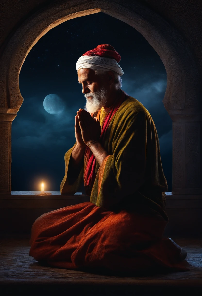 wise man praying at night