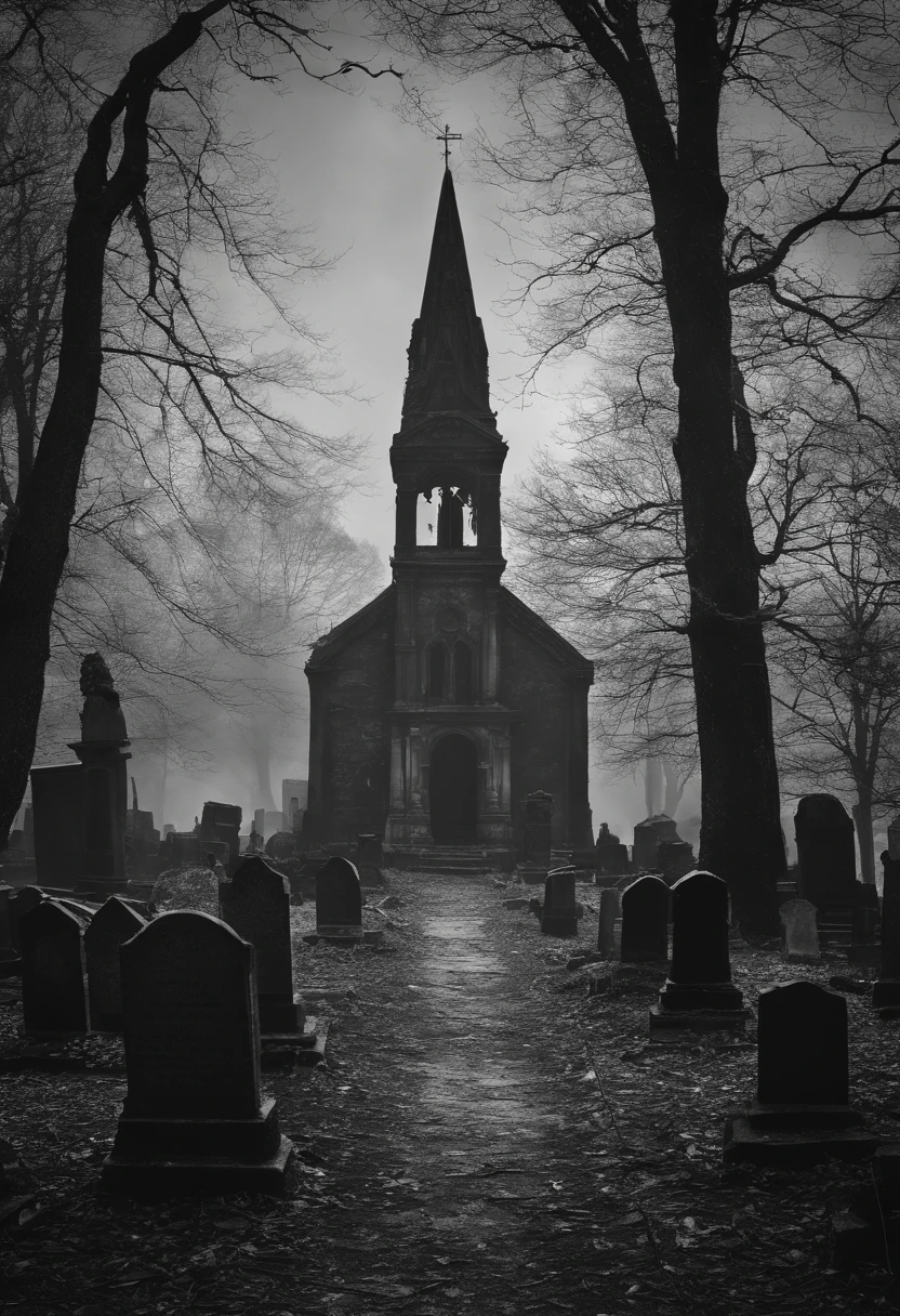 (best quality,4k,8k,highres,masterpiece:1.2),detailed,horrifying scenery,eerie atmosphere,graveyard,spooky graveyard,nighttime setting,creepy ambiance,dark and foggy,frightening,ominous,shadowy figures,moonlit sky,haunting spirits,ghostly apparitions,terrifying tombstones,aged and weathered graves,old and decrepit church,spider webs and cobwebs,dilapidated tombstones,long and gnarled trees,skeletal branches and leaves,crumbling mausoleums and crypts,disheveled and broken headstones,grotesque and moss-covered statues,an eerie mist that hovers above the ground,a sense of foreboding and dread that permeates the scene,an unexplained and bone-chilling presence,undulating shadows that seem to move on their own,an eerie silence broken only by the sounds of distant whispers and faint footsteps,an otherworldly glow that emanates from the graves,a creaking sound that echoes through the darkened cemetery,an overwhelming feeling of loneliness and despair,a feeling of being watched by unseen eyes,an unsettling chill that lingers in the air,an unsettling sense of being trapped in a nightmare,a graveyard shrouded in darkness,ominous storm clouds gathering in the distance,an ancient curse that pervades the graveyard.