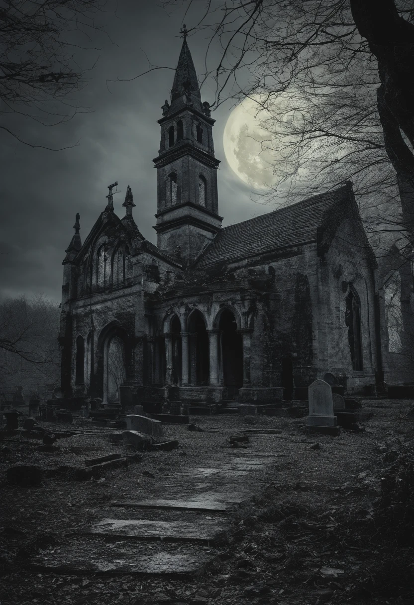 (best quality,4k,8k,highres,masterpiece:1.2),detailed,horrifying scenery,eerie atmosphere,graveyard,spooky graveyard,nighttime setting,creepy ambiance,dark and foggy,frightening,ominous,shadowy figures,moonlit sky,haunting spirits,ghostly apparitions,terrifying tombstones,aged and weathered graves,old and decrepit church,spider webs and cobwebs,dilapidated tombstones,long and gnarled trees,skeletal branches and leaves,crumbling mausoleums and crypts,disheveled and broken headstones,grotesque and moss-covered statues,an eerie mist that hovers above the ground,a sense of foreboding and dread that permeates the scene,an unexplained and bone-chilling presence,undulating shadows that seem to move on their own,an eerie silence broken only by the sounds of distant whispers and faint footsteps,an otherworldly glow that emanates from the graves,a creaking sound that echoes through the darkened cemetery,an overwhelming feeling of loneliness and despair,a feeling of being watched by unseen eyes,an unsettling chill that lingers in the air,an unsettling sense of being trapped in a nightmare,a graveyard shrouded in darkness,ominous storm clouds gathering in the distance,an ancient curse that pervades the graveyard.