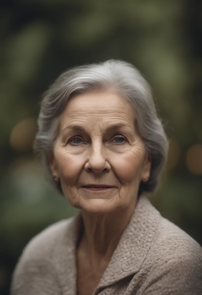 A realistic portrait of an elderly woman, facing the camera