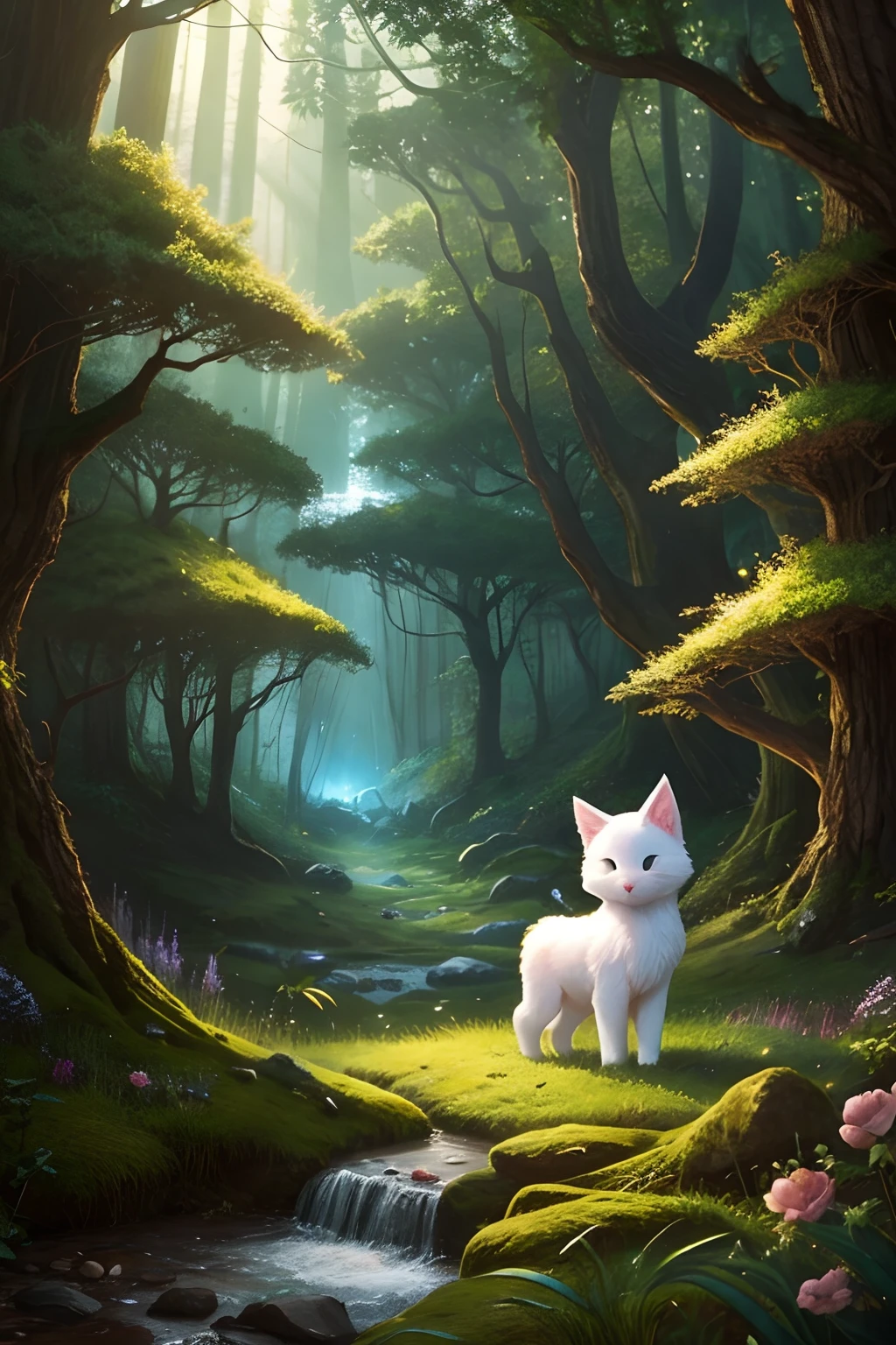 Fantasy forest and cute magical animals