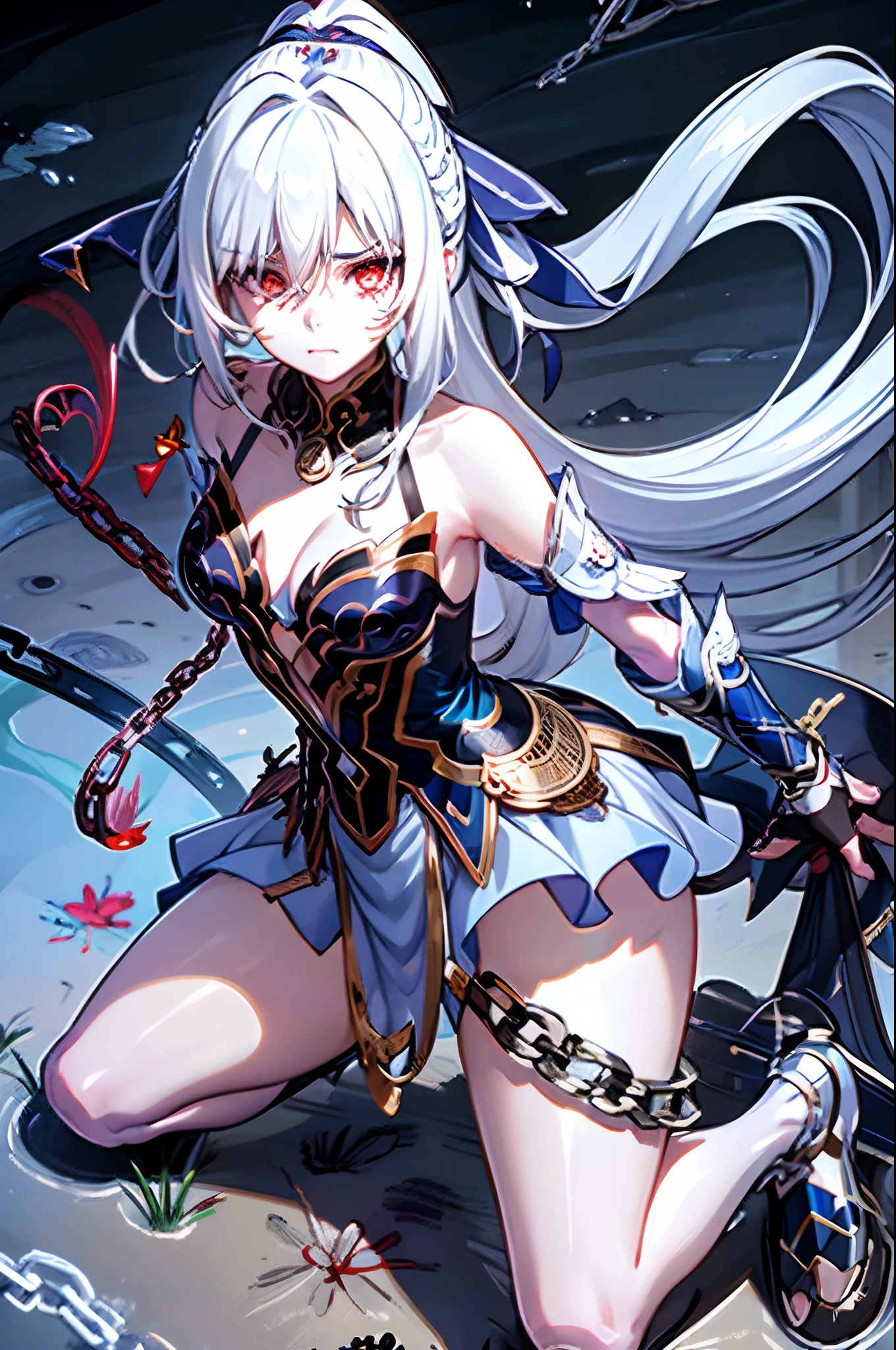 JingliuV4,silver hair long hair large breasts purple eyes hair ornament jewerly hair between eyes,Kizi，s girl，teardrop，weeping，ripped apart，chain leash，Behind the arm,kneeling down，shackle，BDSM，high ponytails