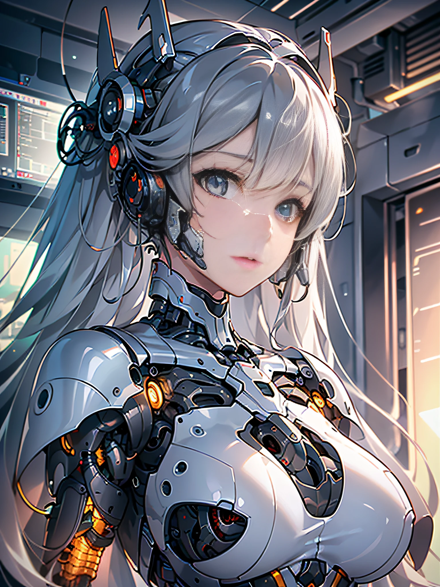 (original),(very detailed wallpaper),very detailed illustrations,(1 Girl),beautiful eyes,(delicate face),perfect detail,large breasts,((mechanical parts)),mechanical spine,mechanization,future,wide hips,laboratory,((mecha)),stylish energy \(module\),repairing,(best lighting),(super complex detail),4K Unity,(super detailed CG:1.2),(8K:1.2),lifelike,