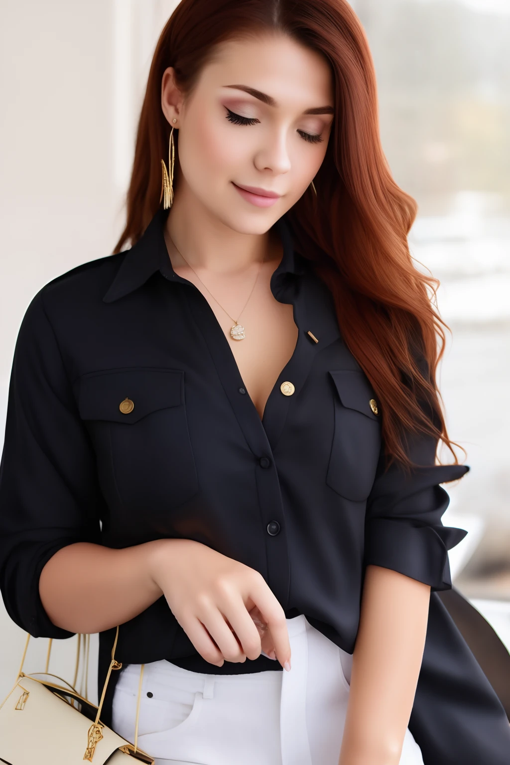 a photo of a woman, casual dressed, realistic skin