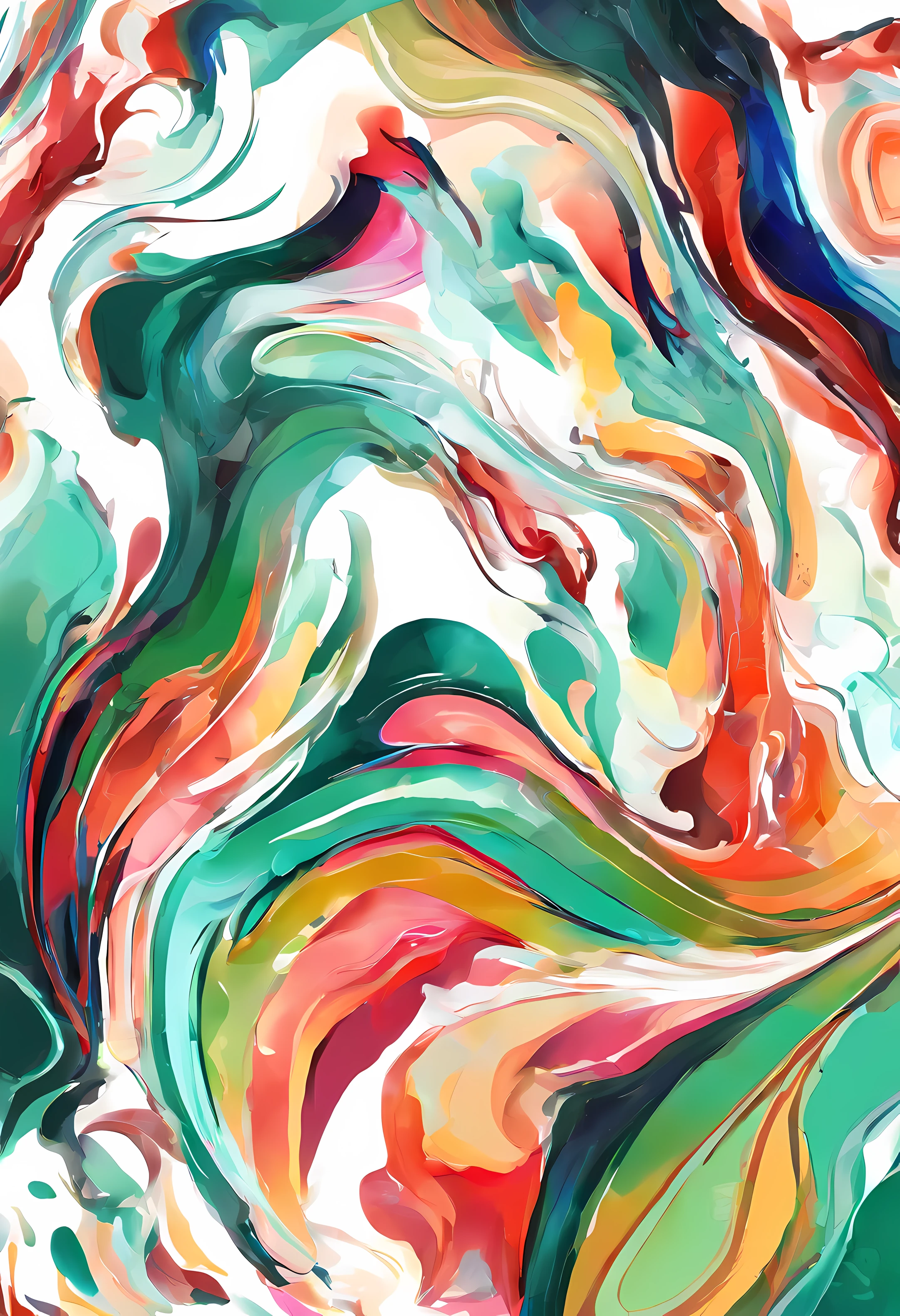 3d aquarela abstrata,fundo escuro,high resolution,alta qualidade,colorido,verde,vermelho,azul, pintura de um cachorro Husky Siberiano branco.